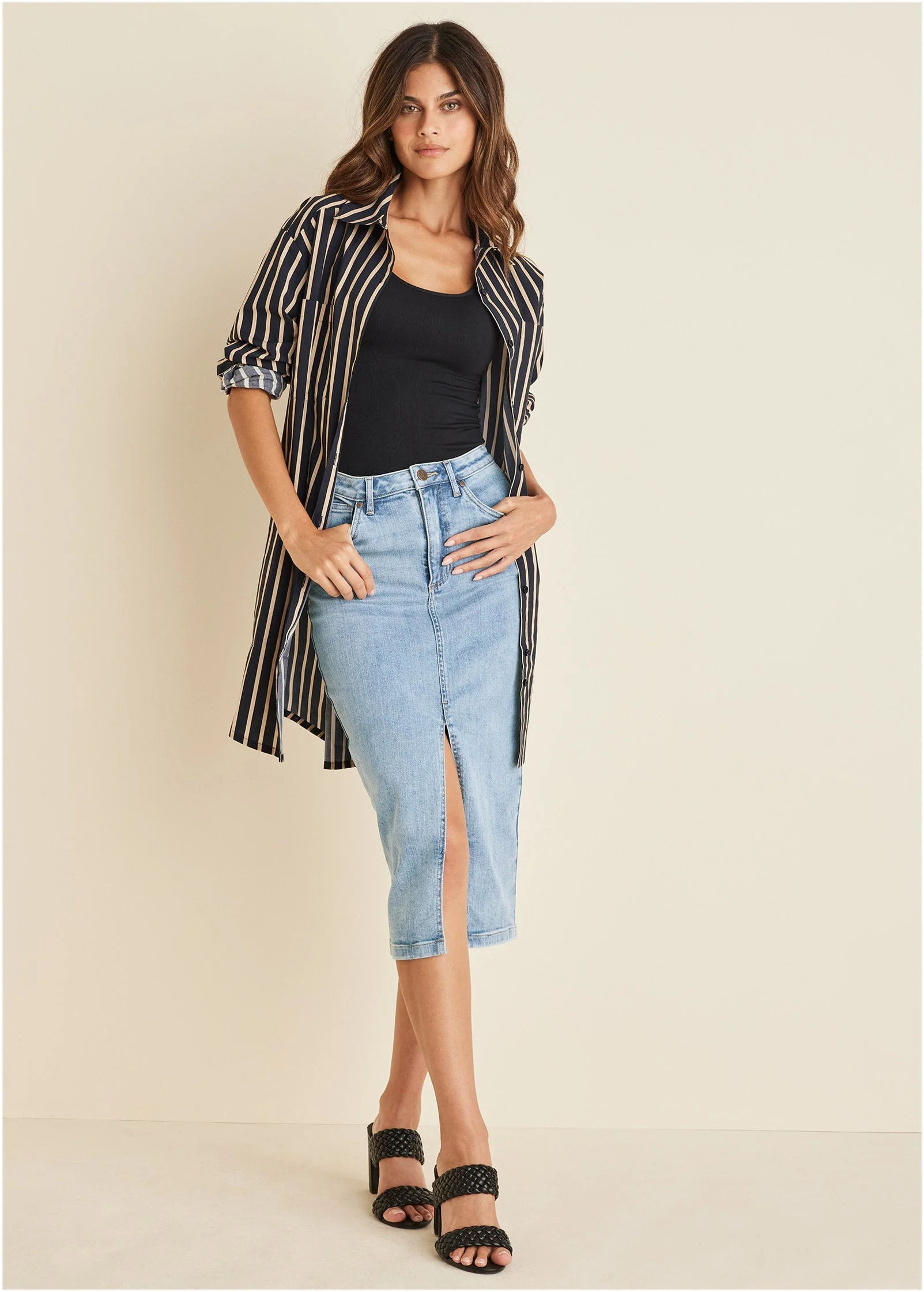 Shirt Dress - Tan Black Stripe - Image 6