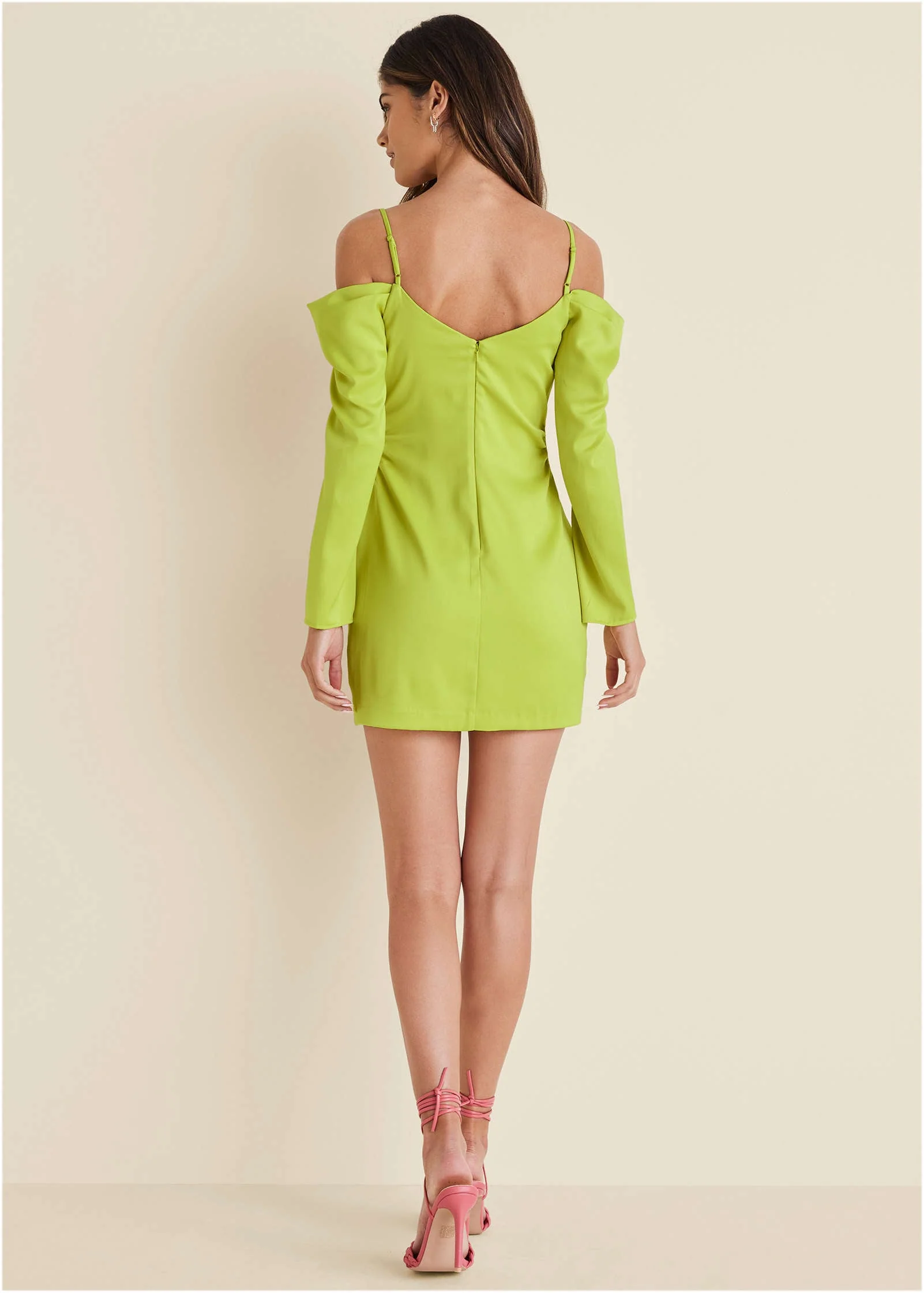 Cowl Neck Mini Dress - Lime - Image 2