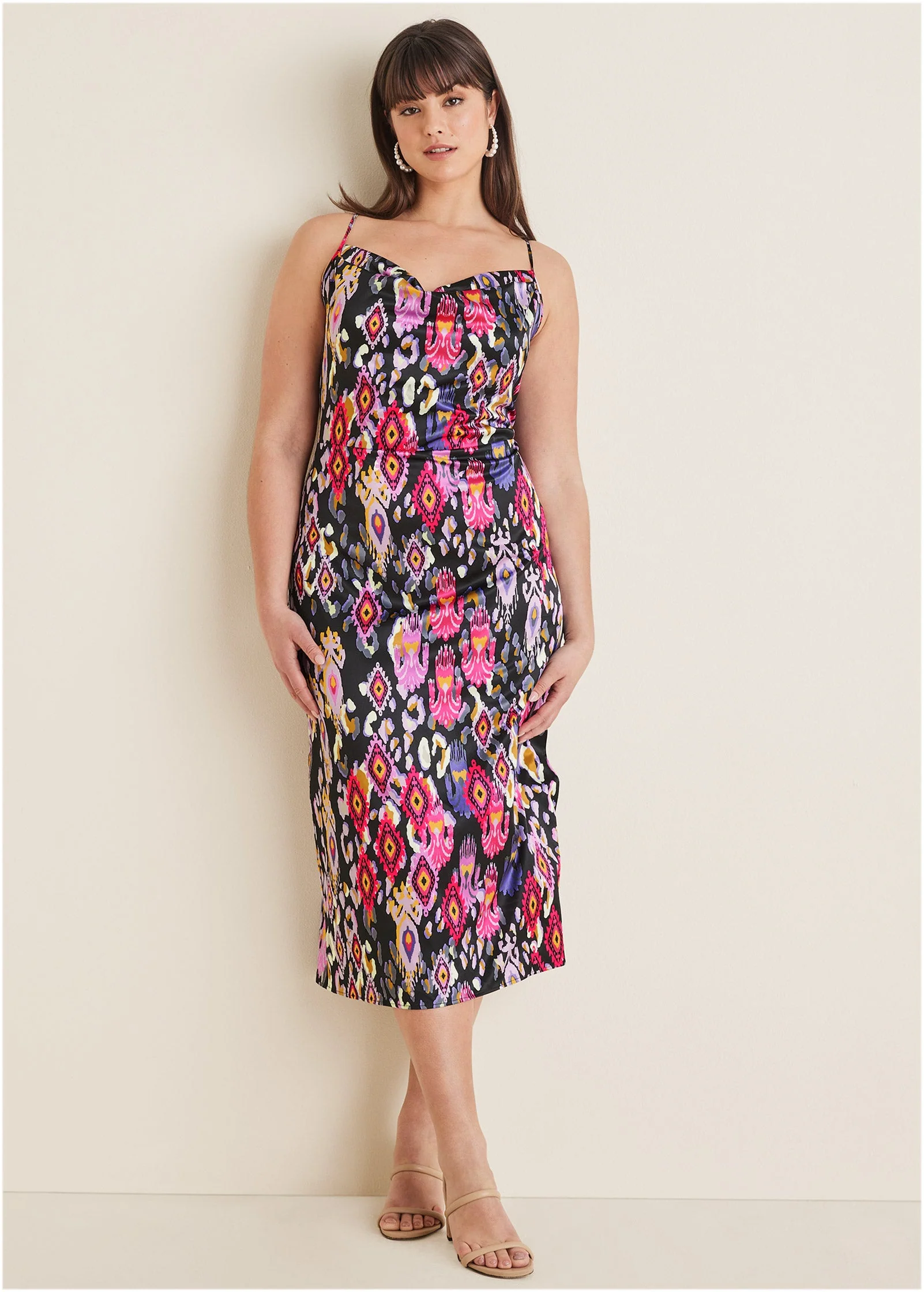 Cowl Neck Slip Dress - Desert Ikat Black - Image 6
