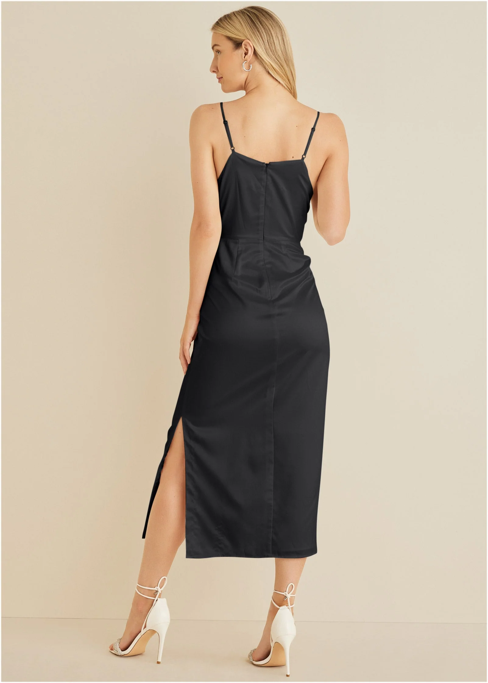 Cowl Neck Slip Dress - Jet Black - Image 2