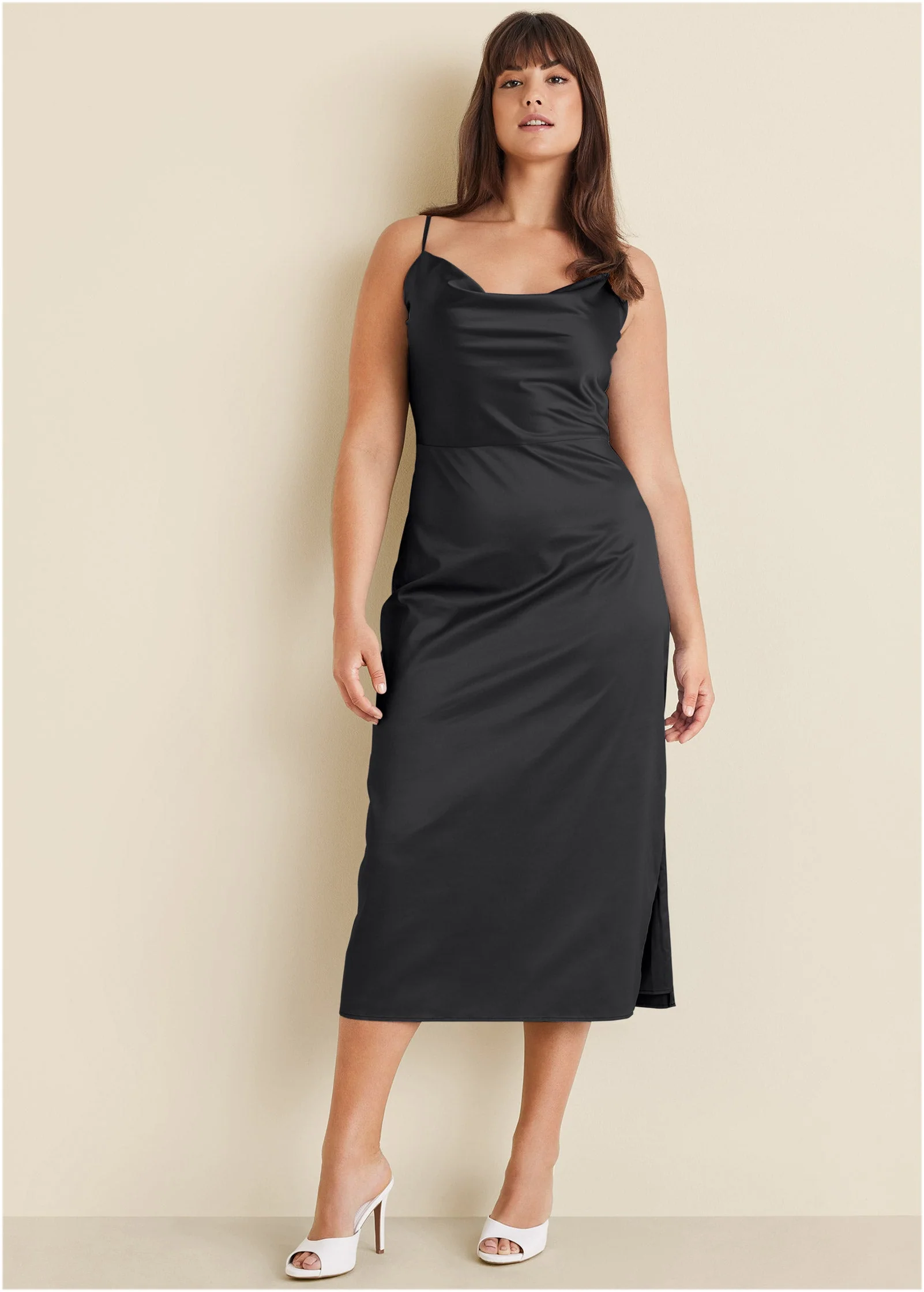 Cowl Neck Slip Dress - Jet Black - Image 5