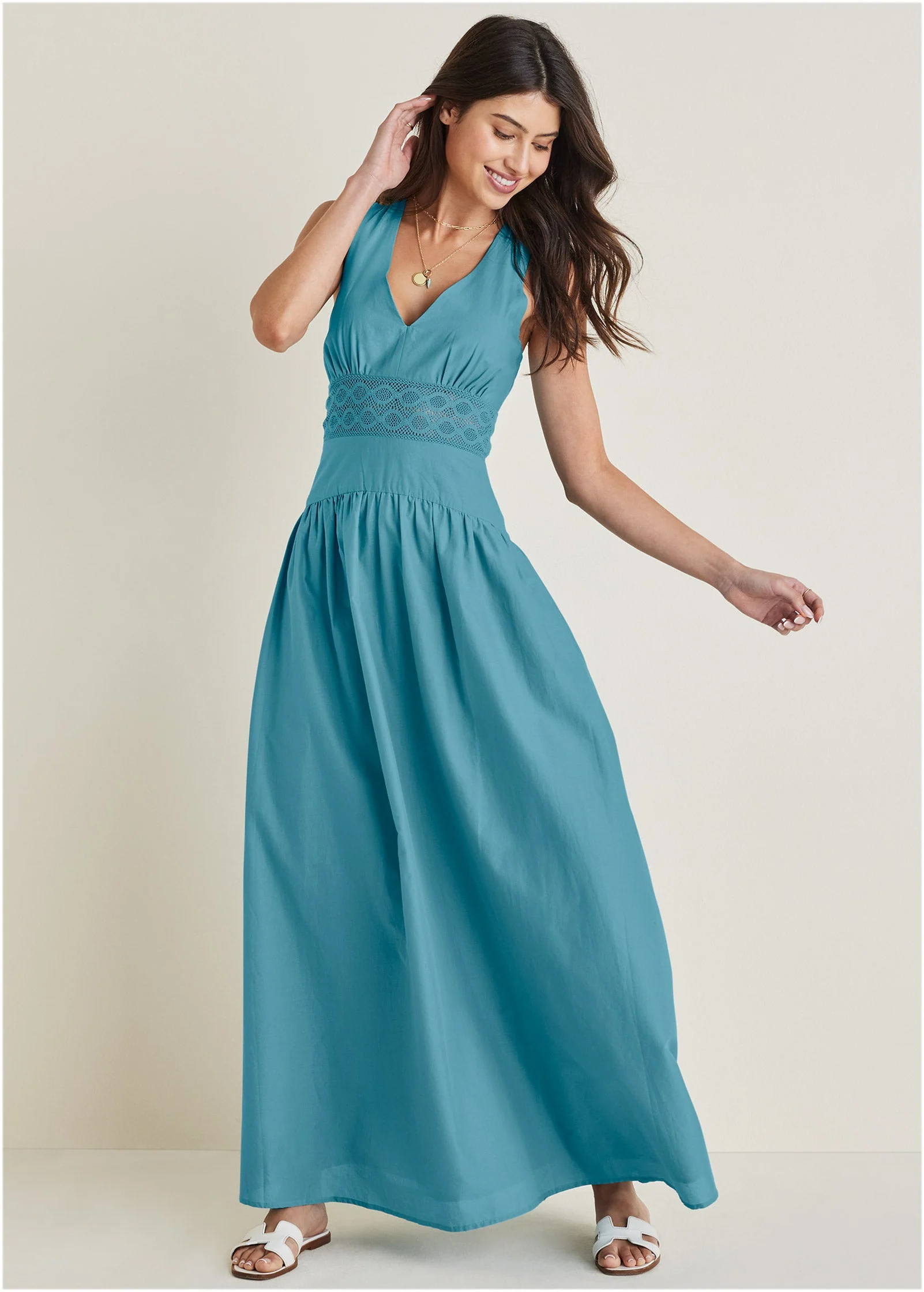 Lace Detail Drop Waist Maxi - Blue - Image 7