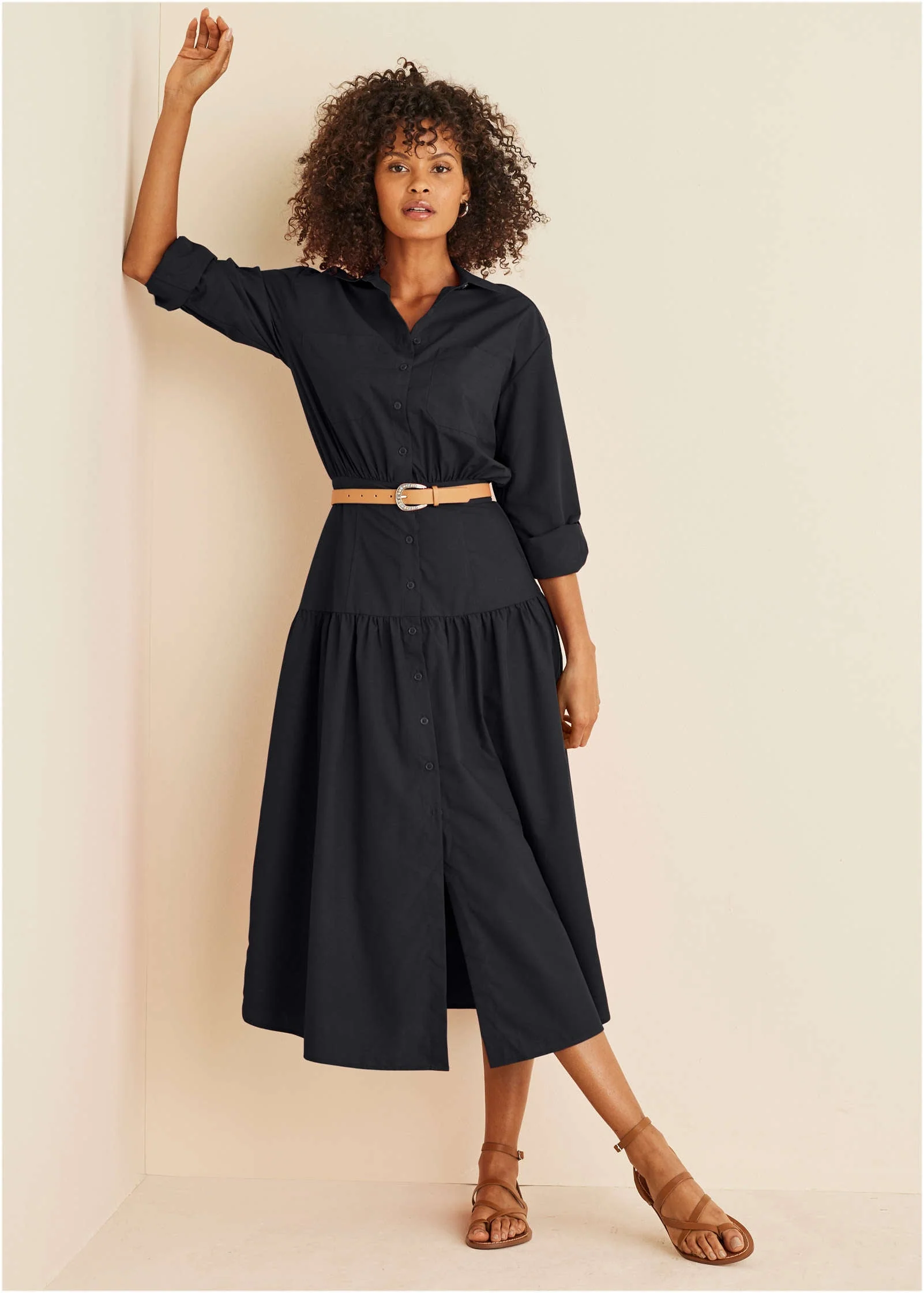 Collared Midi Dress - Jet Black - Image 3