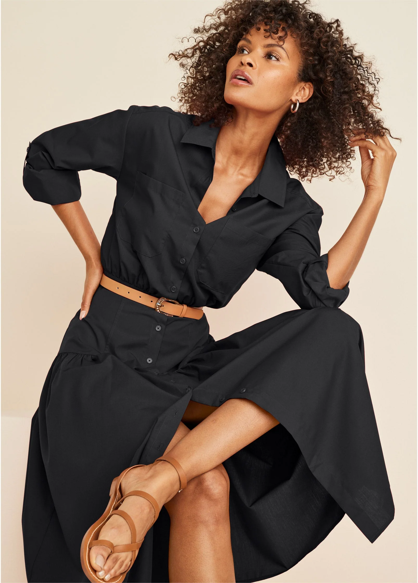 Collared Midi Dress - Jet Black - Image 4