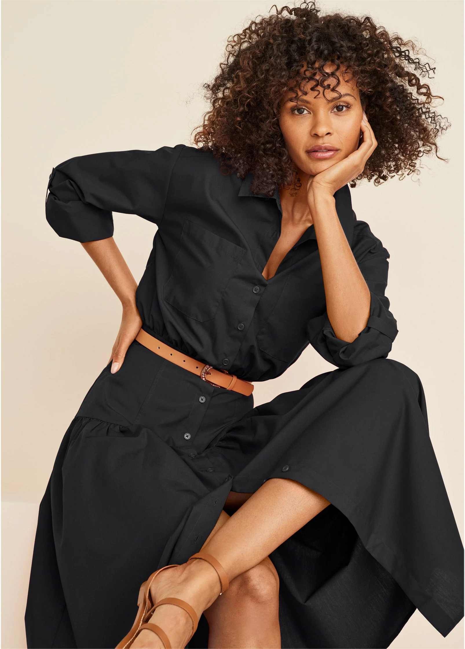 Collared Midi Dress - Jet Black - Image 6