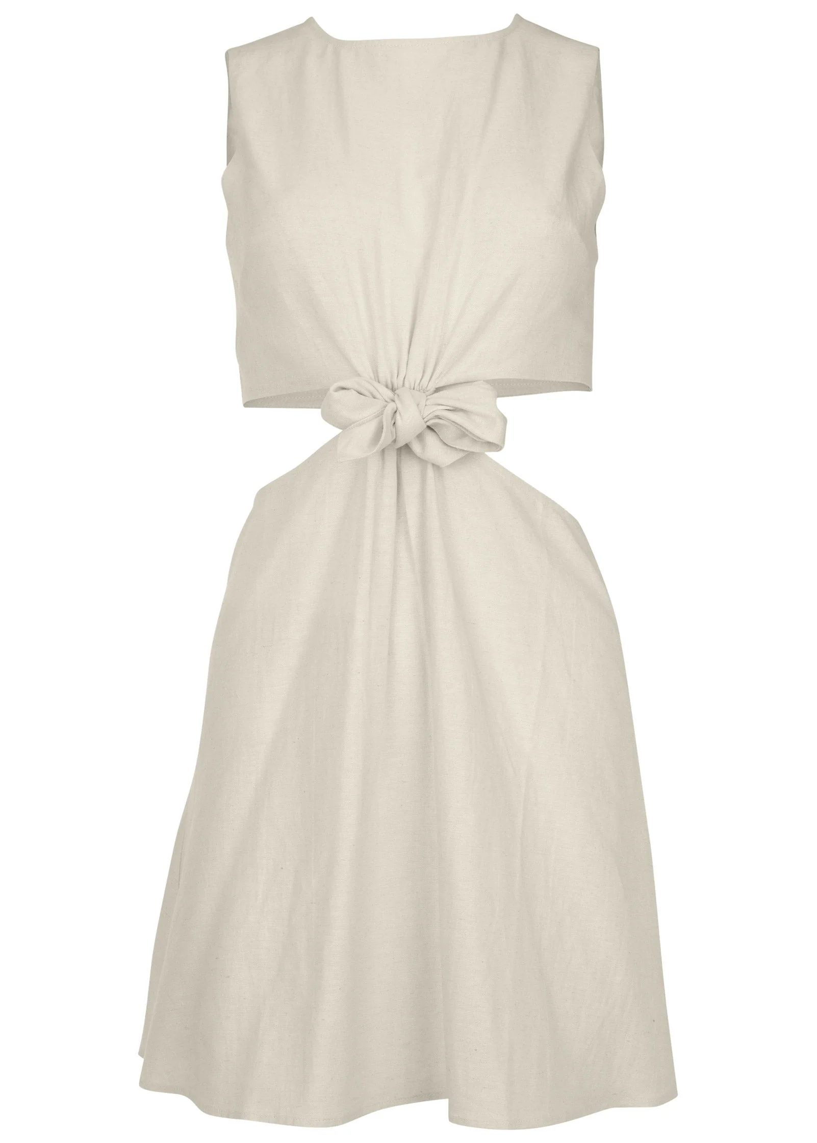 Linen Cutout Mini Dress - Cream - Image 4