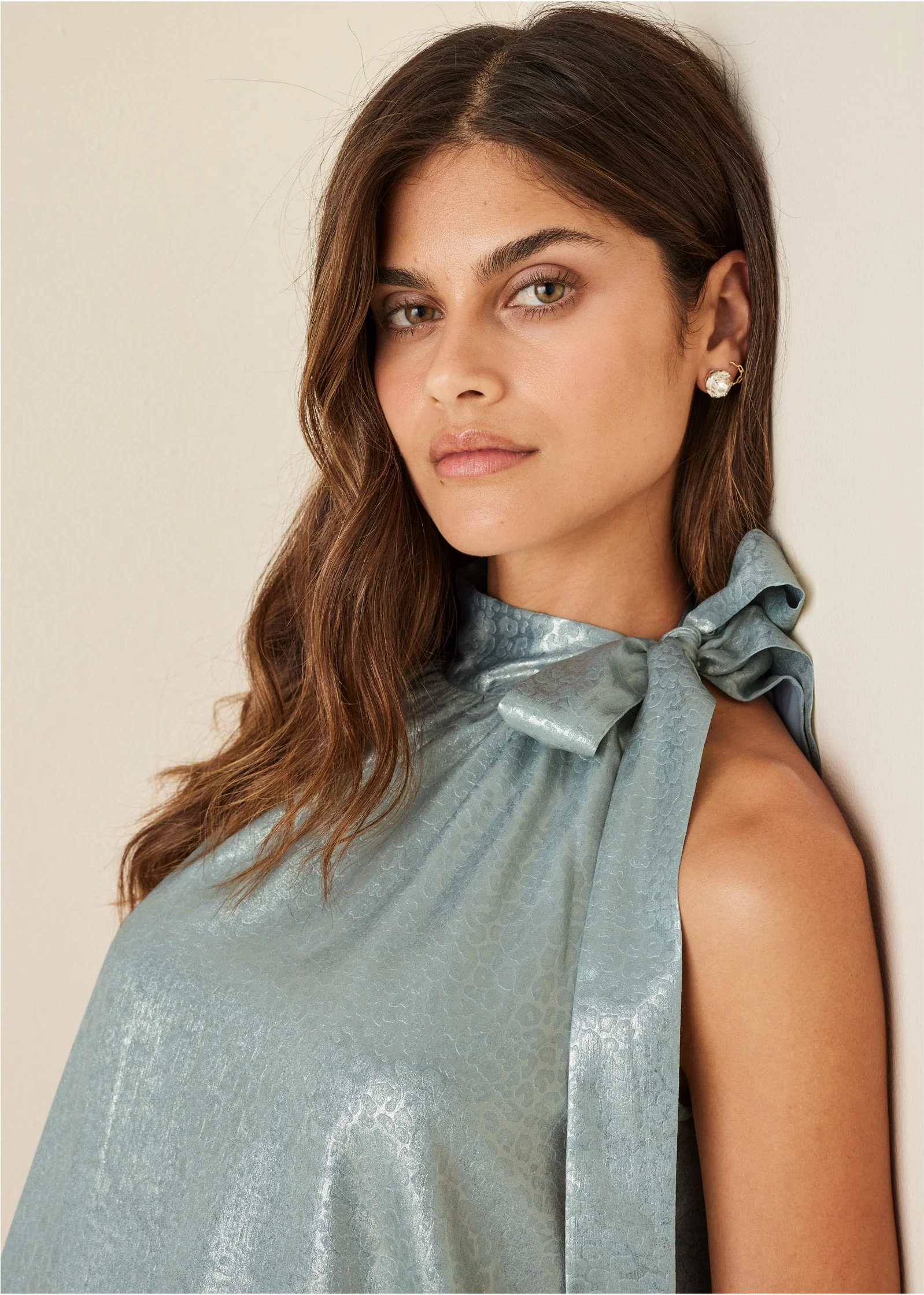 Shimmer Jacquard Mini Dress - Seafoam - Image 3