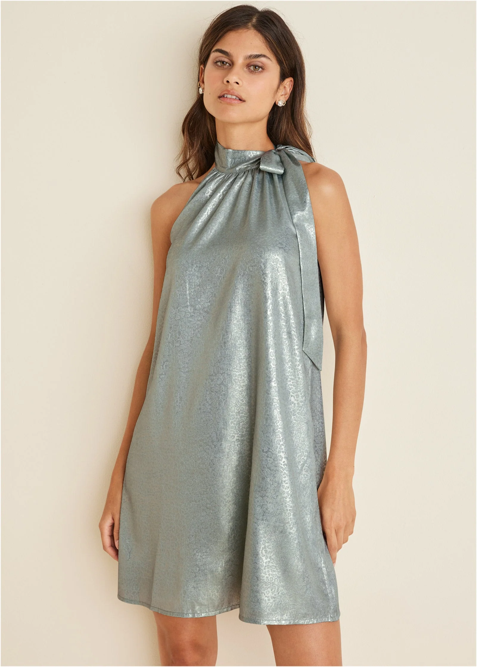 Shimmer Jacquard Mini Dress - Seafoam - Image 5