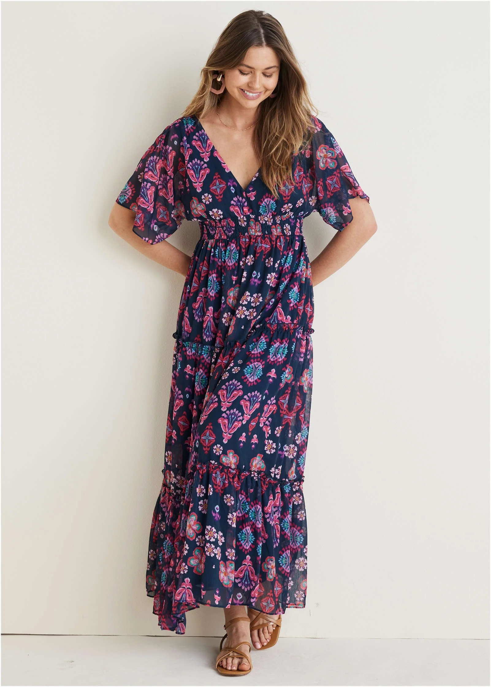 Flutter Sleeve Maxi Dress - Modern Folk Floral - Image 4