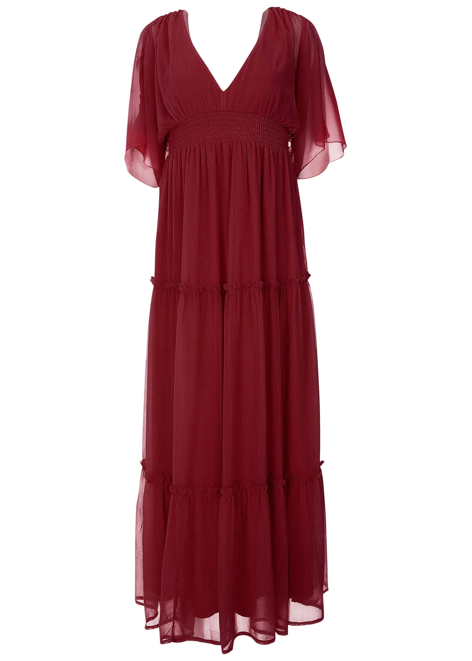 Flutter Sleeve Maxi Dress - Wine - Image 3