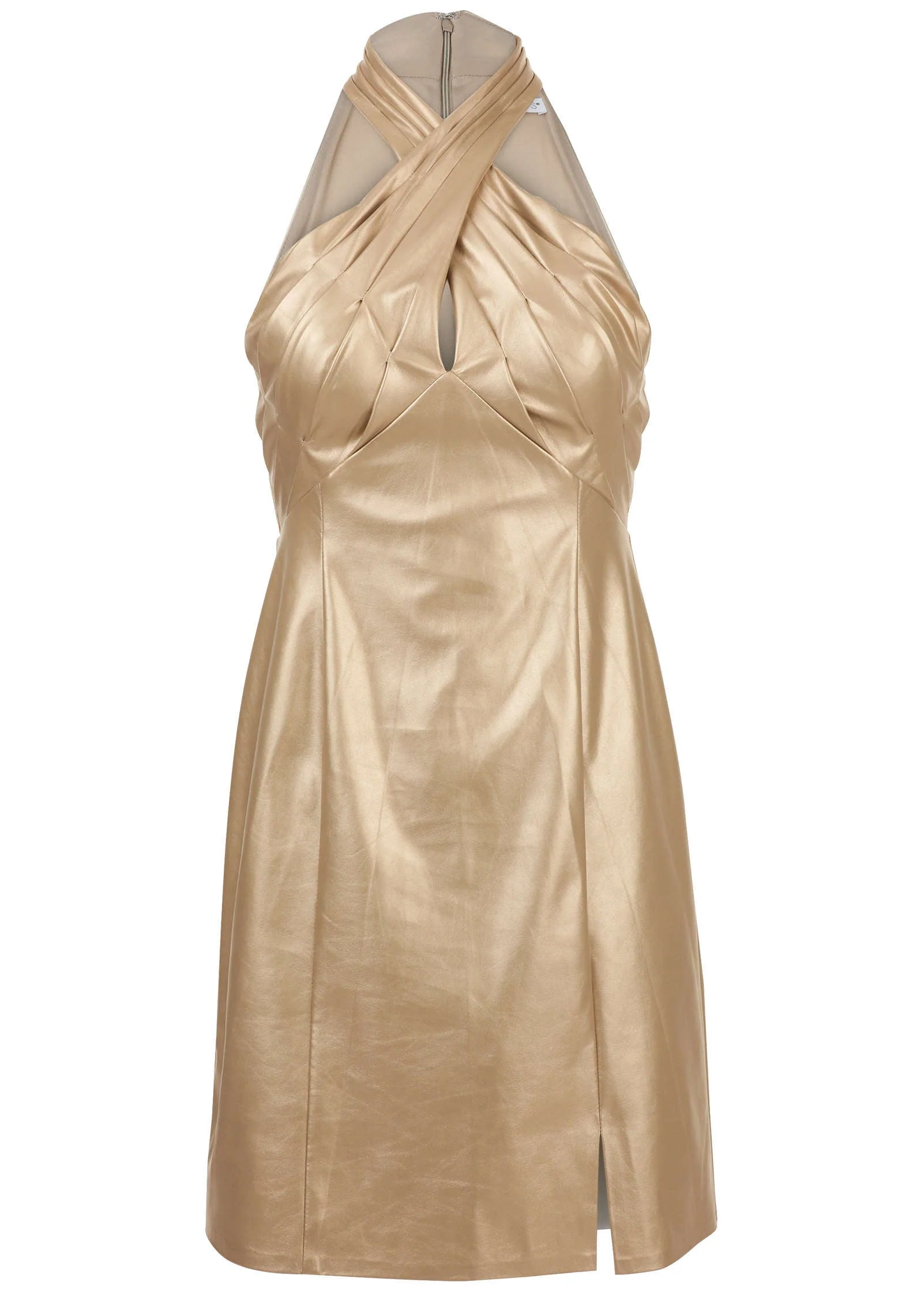 Faux Leather Mini Dress - Gold Metallic - Image 4