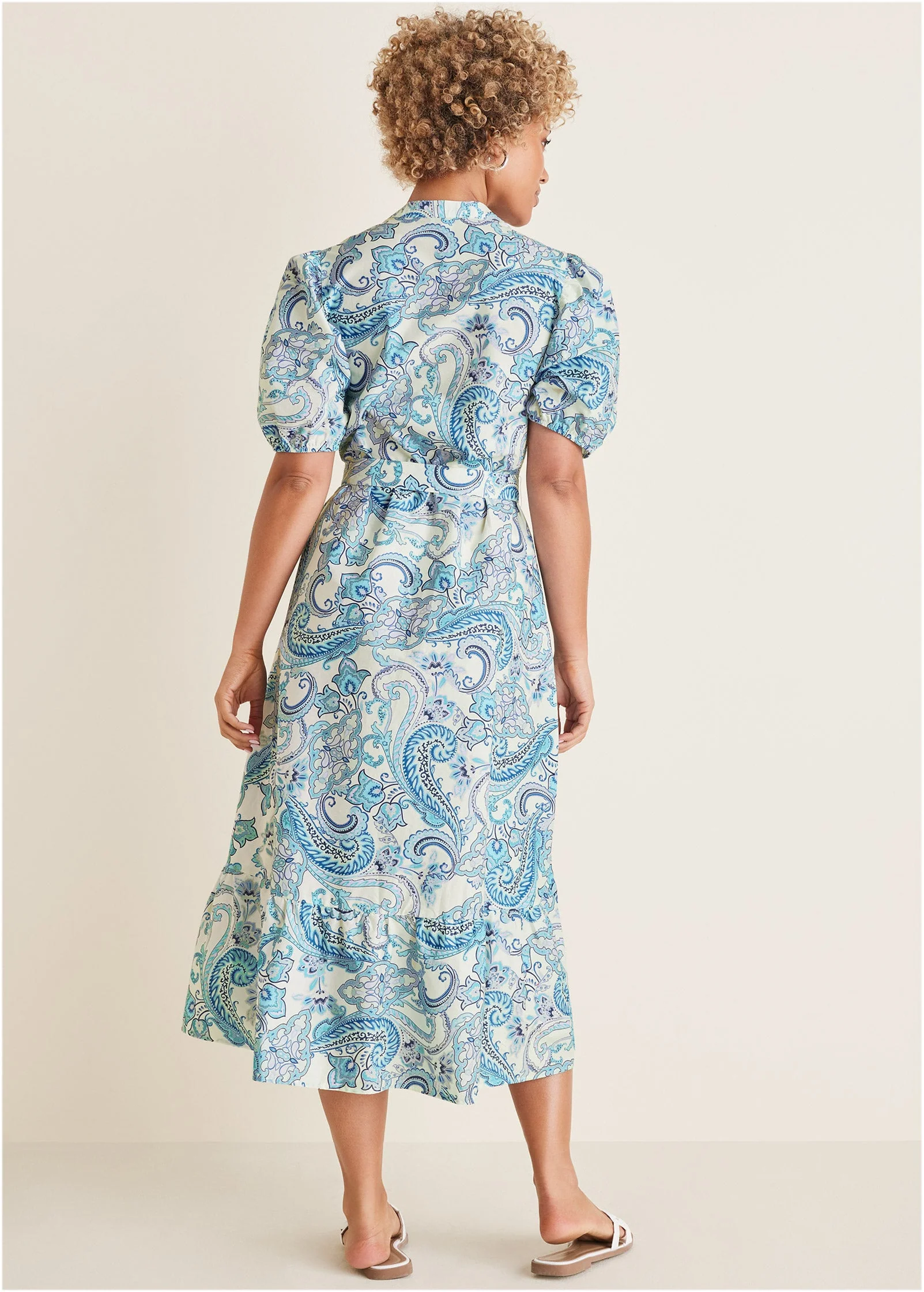 Belted Maxi Dress - Blue Paisley Swirls - Image 2