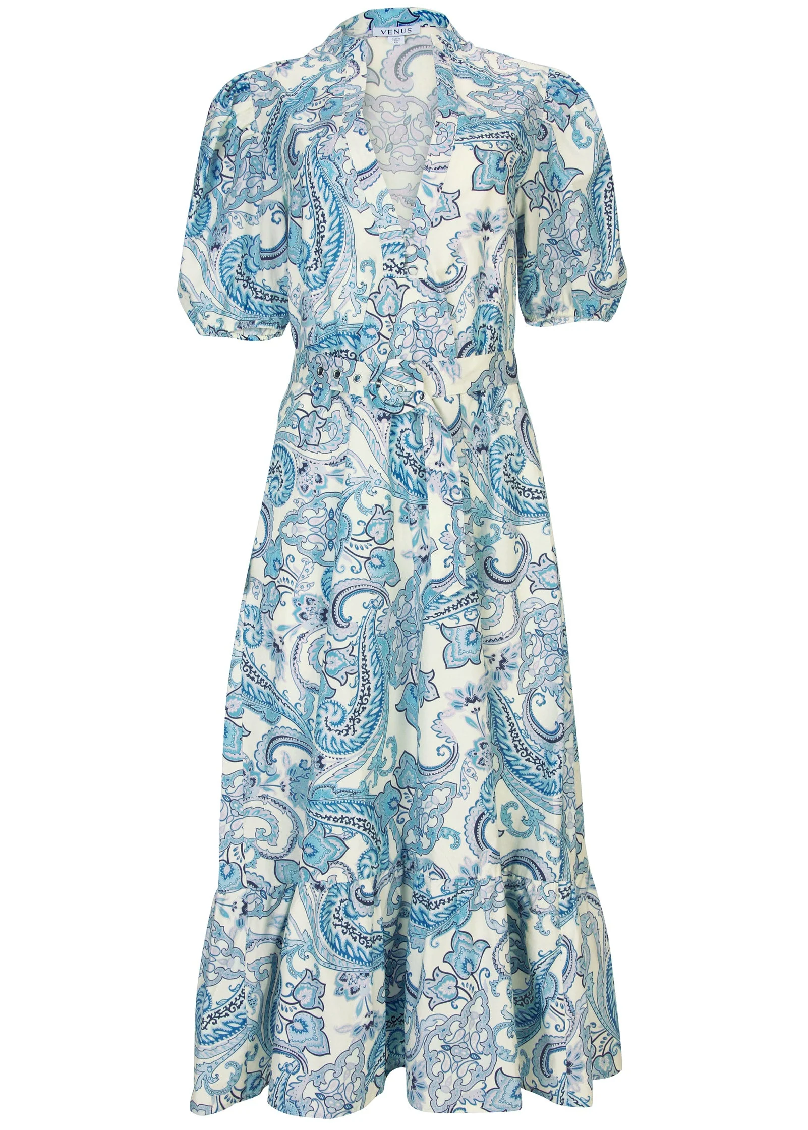 Belted Maxi Dress - Blue Paisley Swirls - Image 3