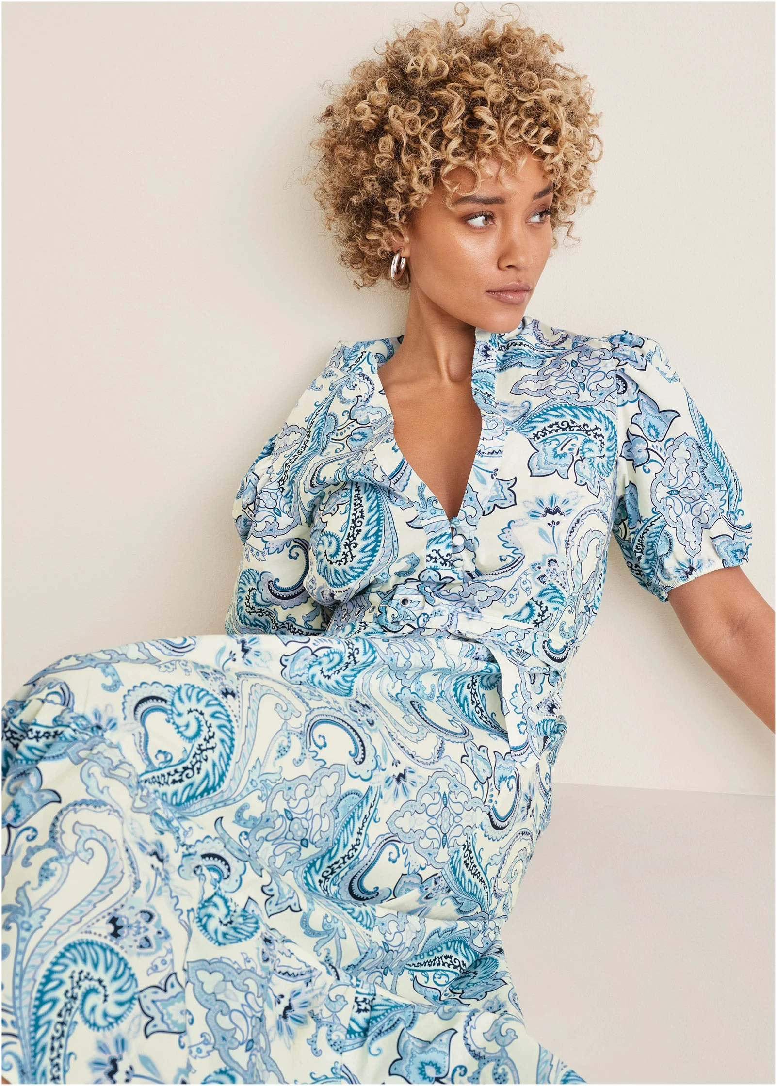 Belted Maxi Dress - Blue Paisley Swirls - Image 4
