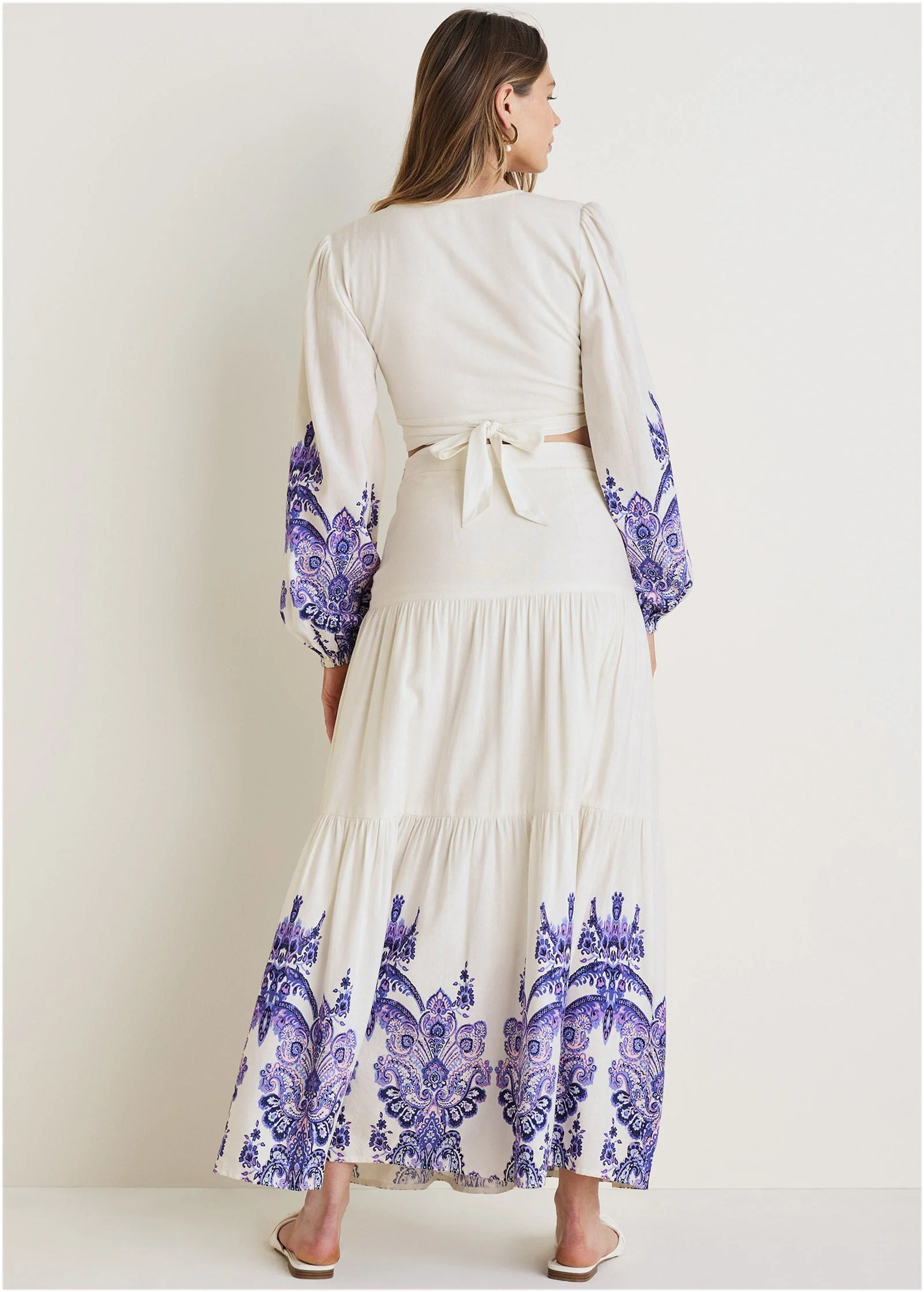 Printed Linen Two-Piece Set - Purple Paisley Border - Image 3