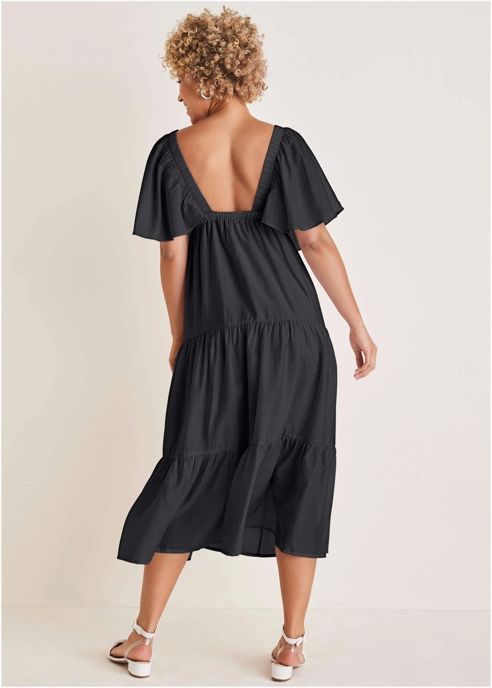 Crinkle Midi Dress - Black - Image 2