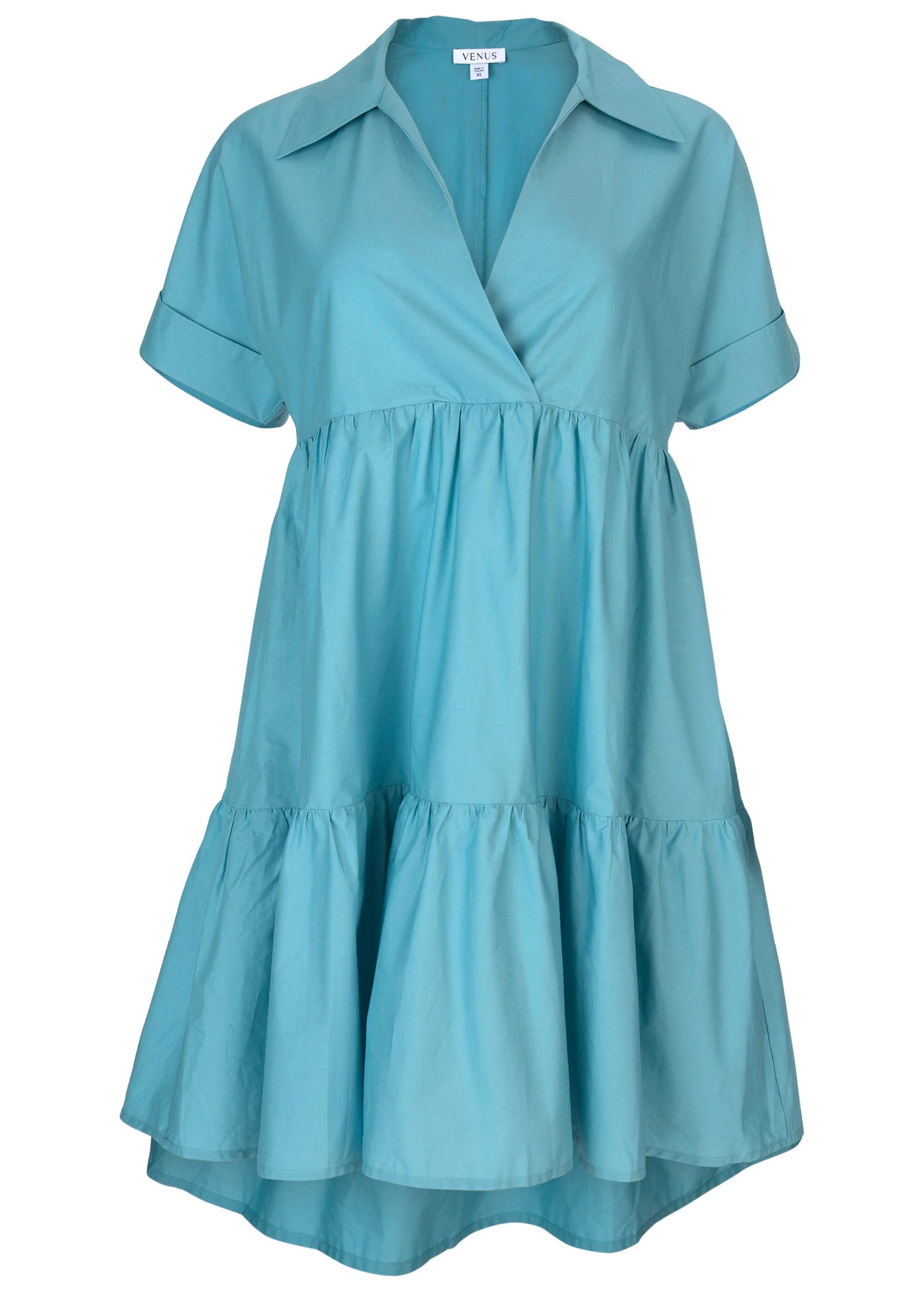 Cotton Poplin Tiered Dress - Blue - Image 3