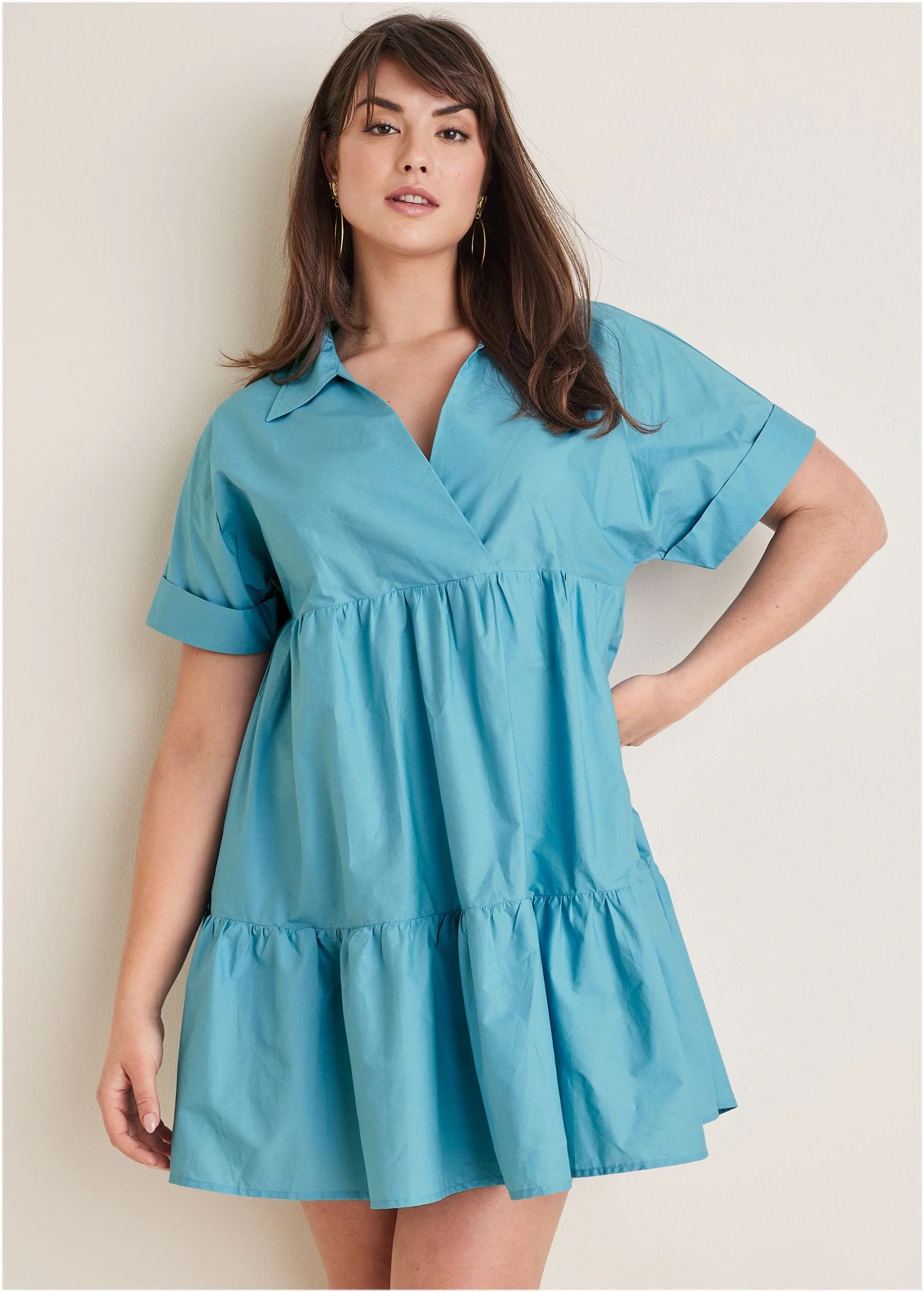 Cotton Poplin Tiered Dress - Blue - Image 4