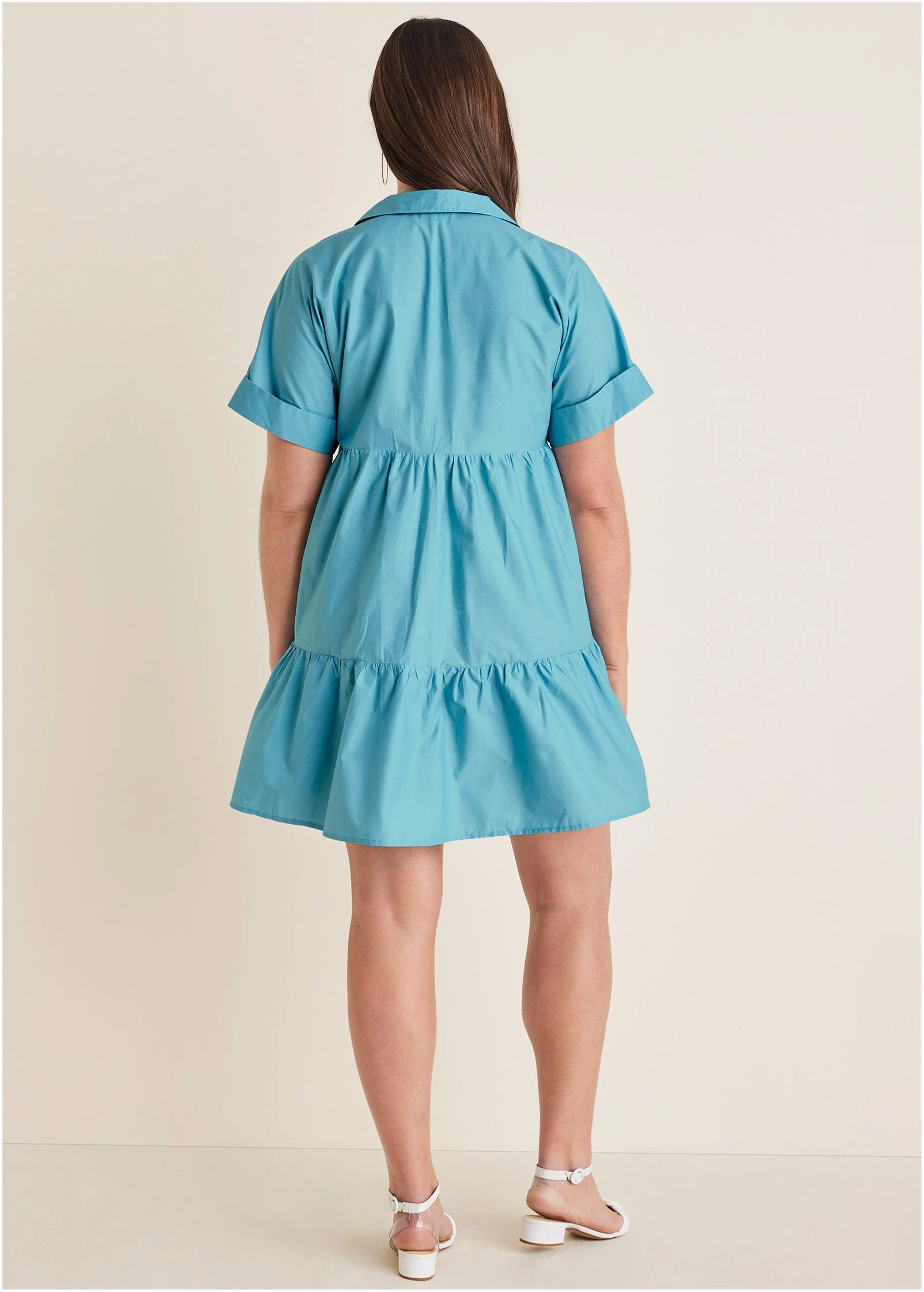 Cotton Poplin Tiered Dress - Blue - Image 5