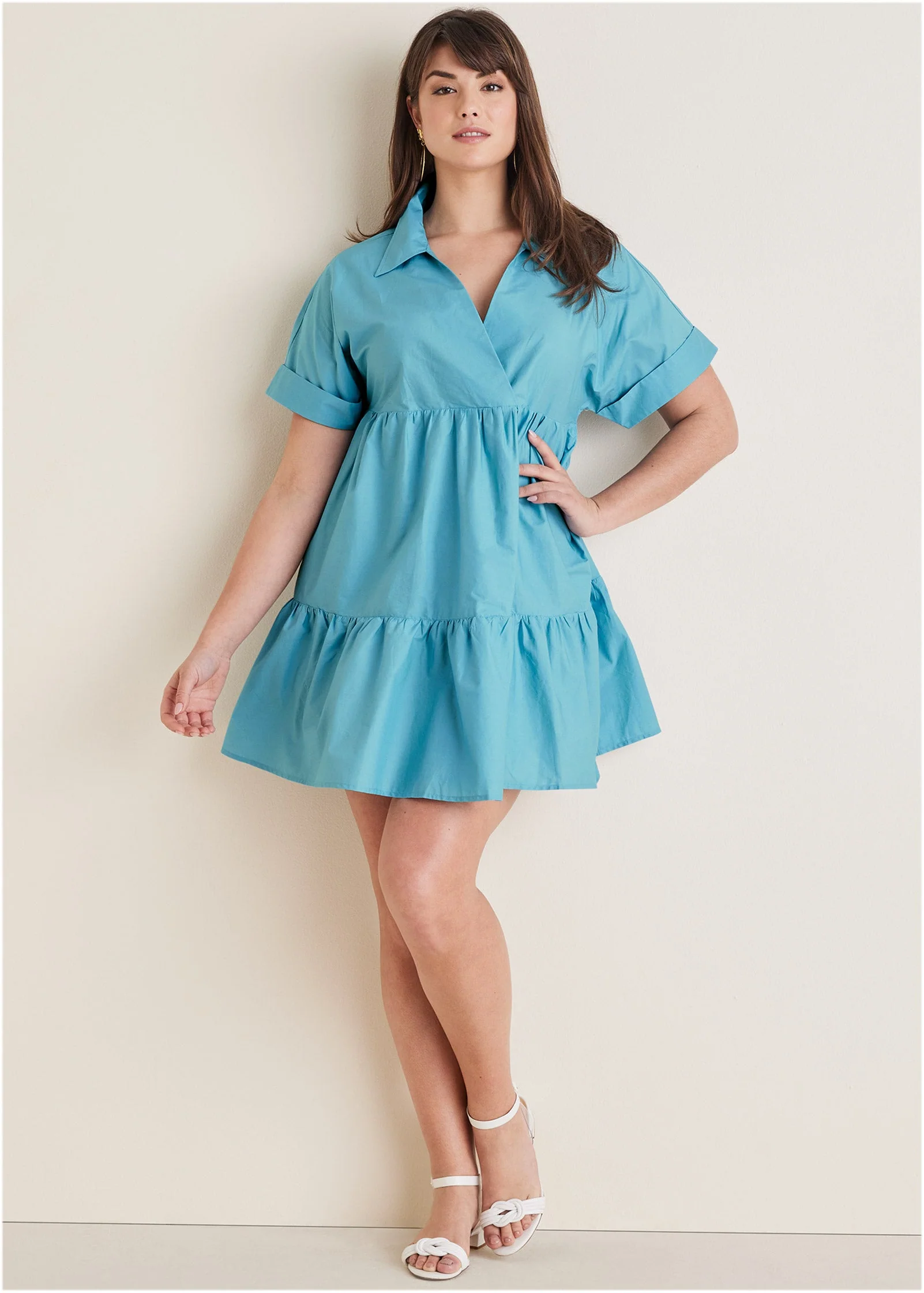 Cotton Poplin Tiered Dress - Blue - Image 6