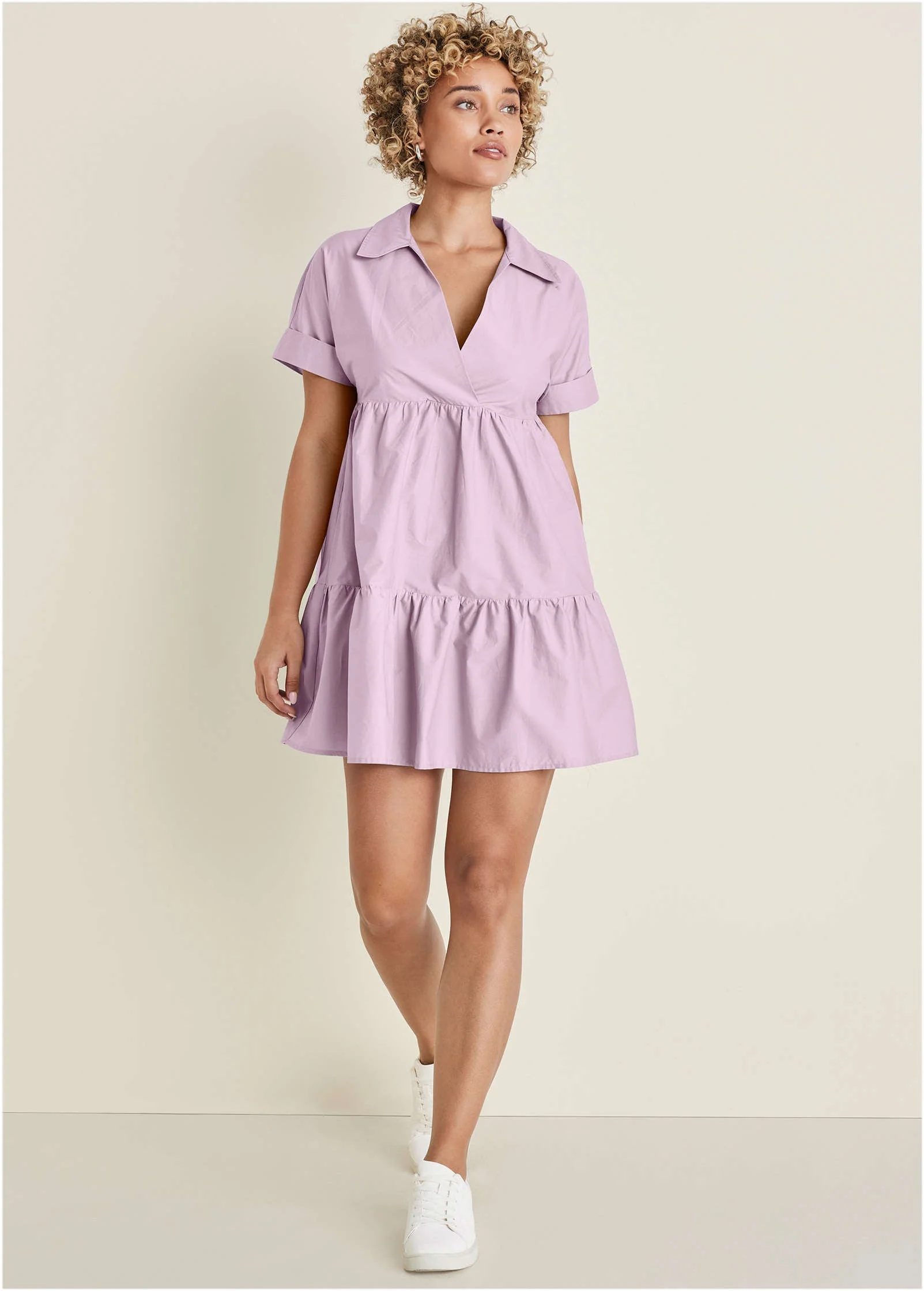 Cotton Poplin Tiered Dress - Lilac