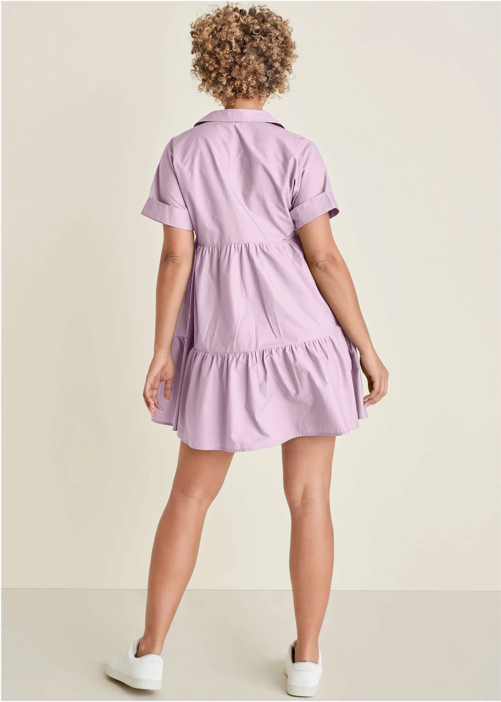 Cotton Poplin Tiered Dress - Lilac - Image 2