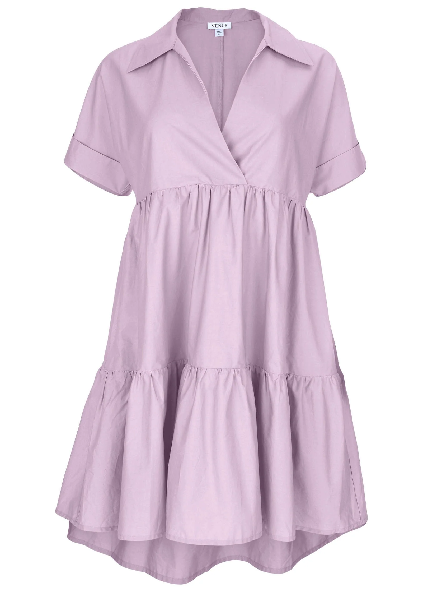 Cotton Poplin Tiered Dress - Lilac - Image 3