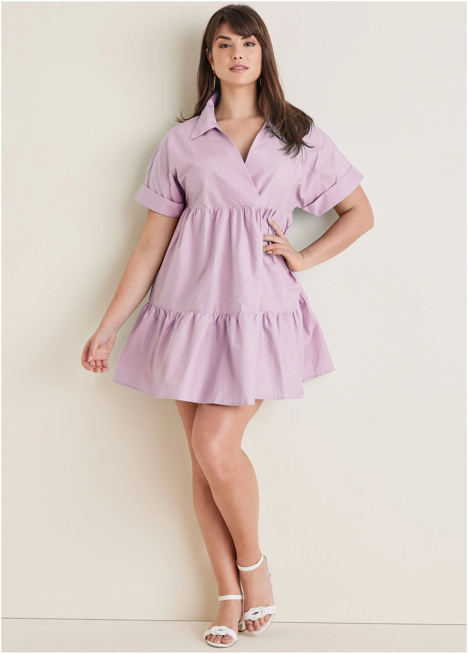 Cotton Poplin Tiered Dress - Lilac - Image 4