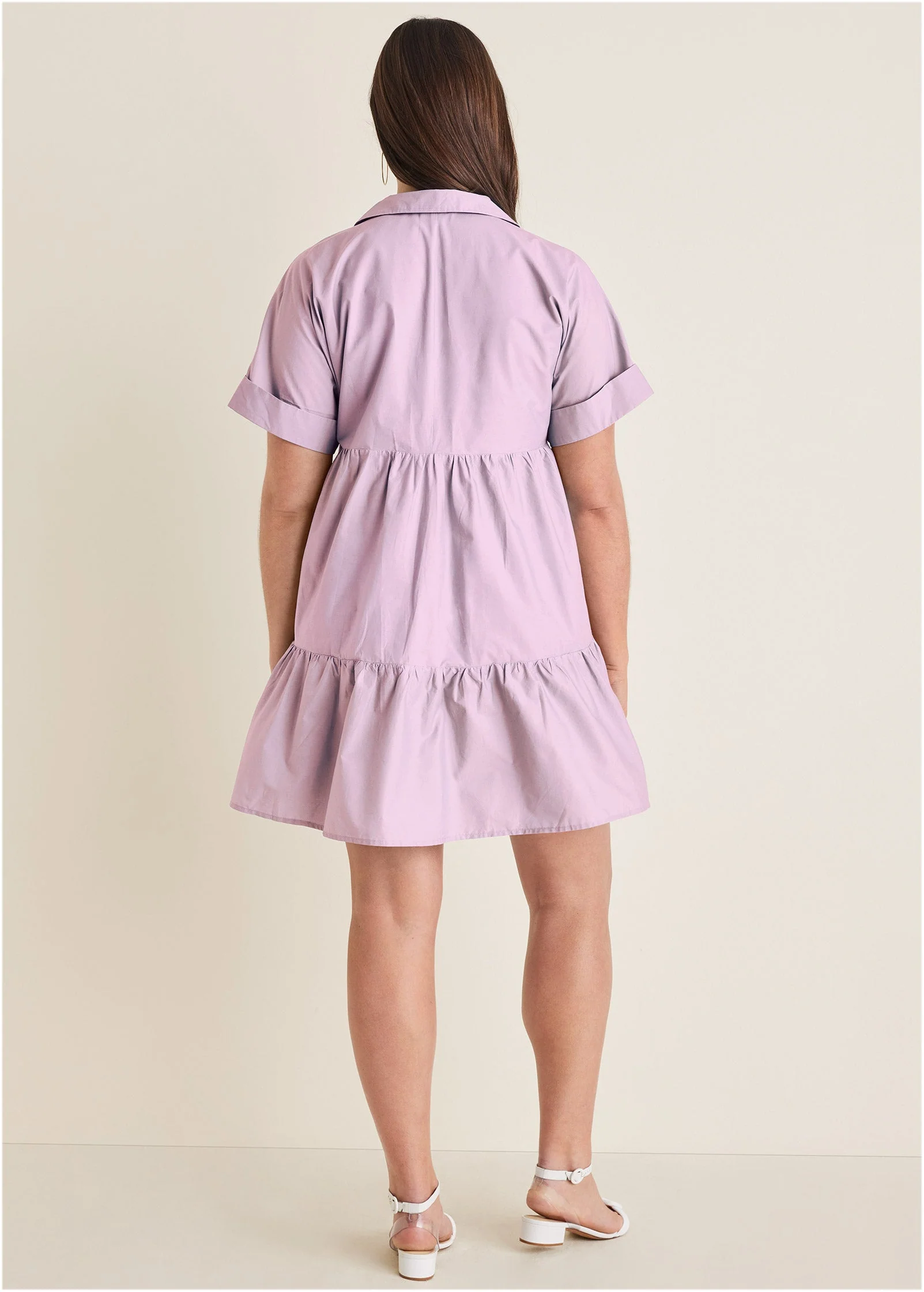 Cotton Poplin Tiered Dress - Lilac - Image 5