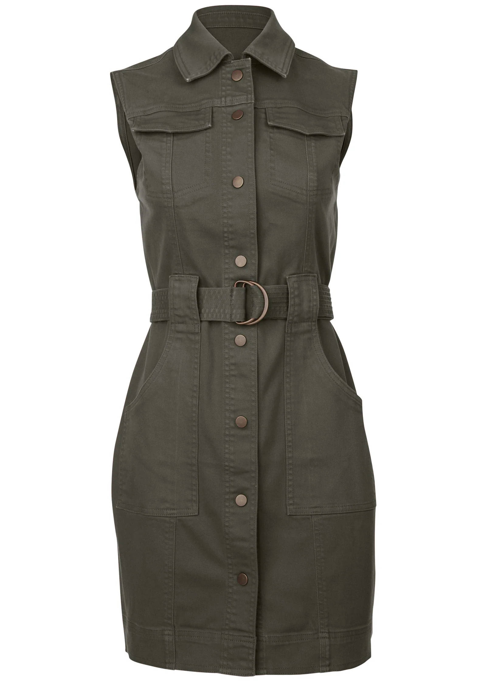 Colored Twill Utility Dress - Olive - Image 4