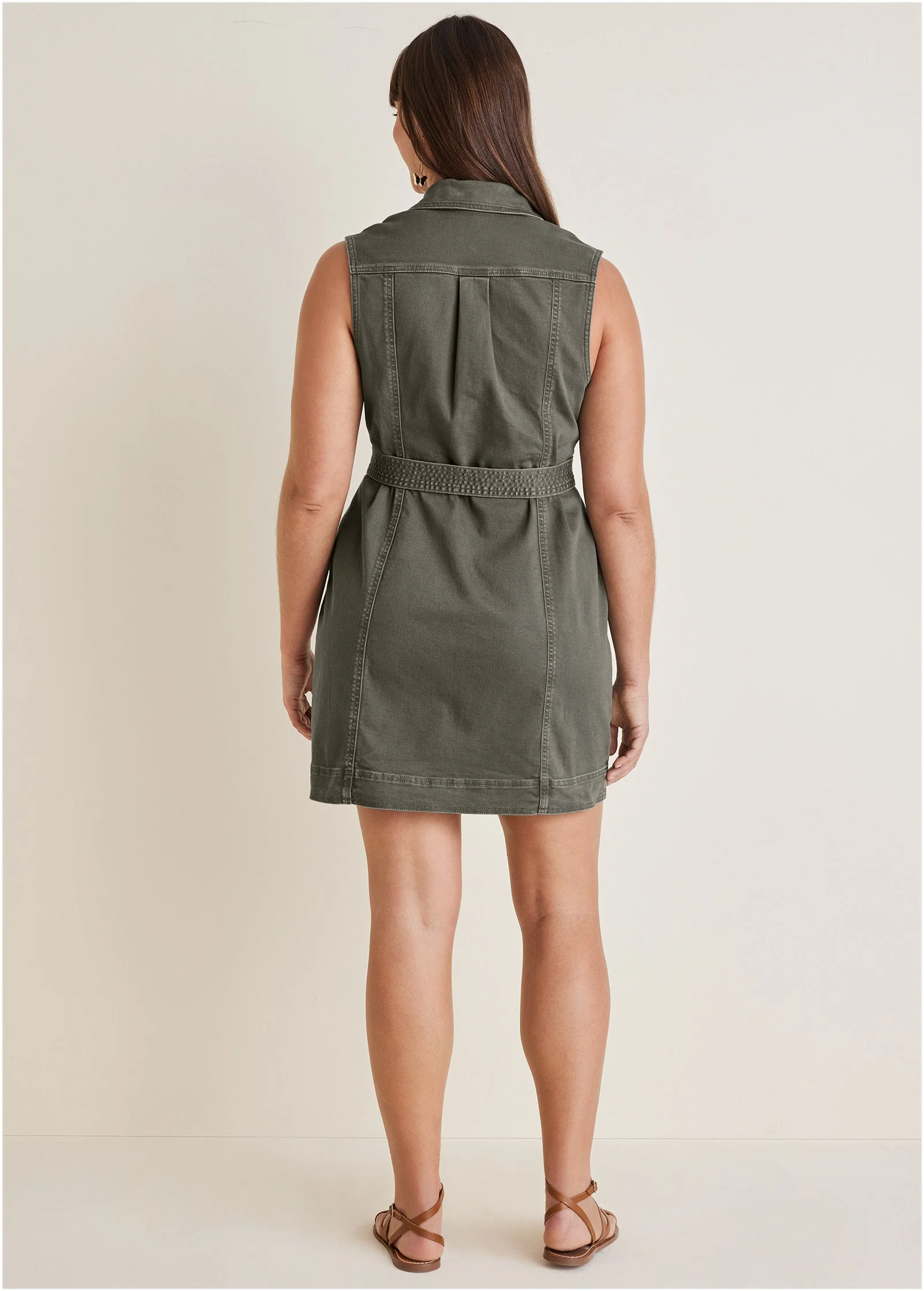 Colored Twill Utility Dress - Olive - Image 6