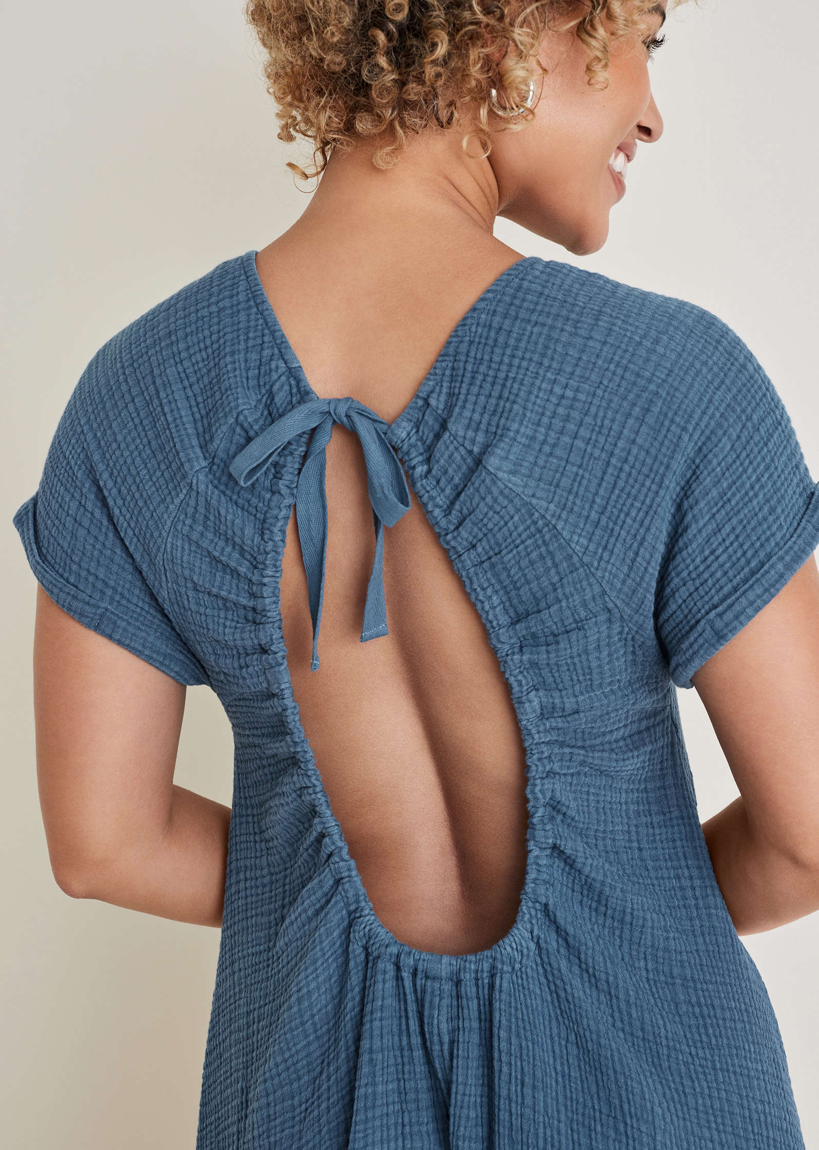 Short Sleeve Gauze Mini - Medium Blue - Image 3