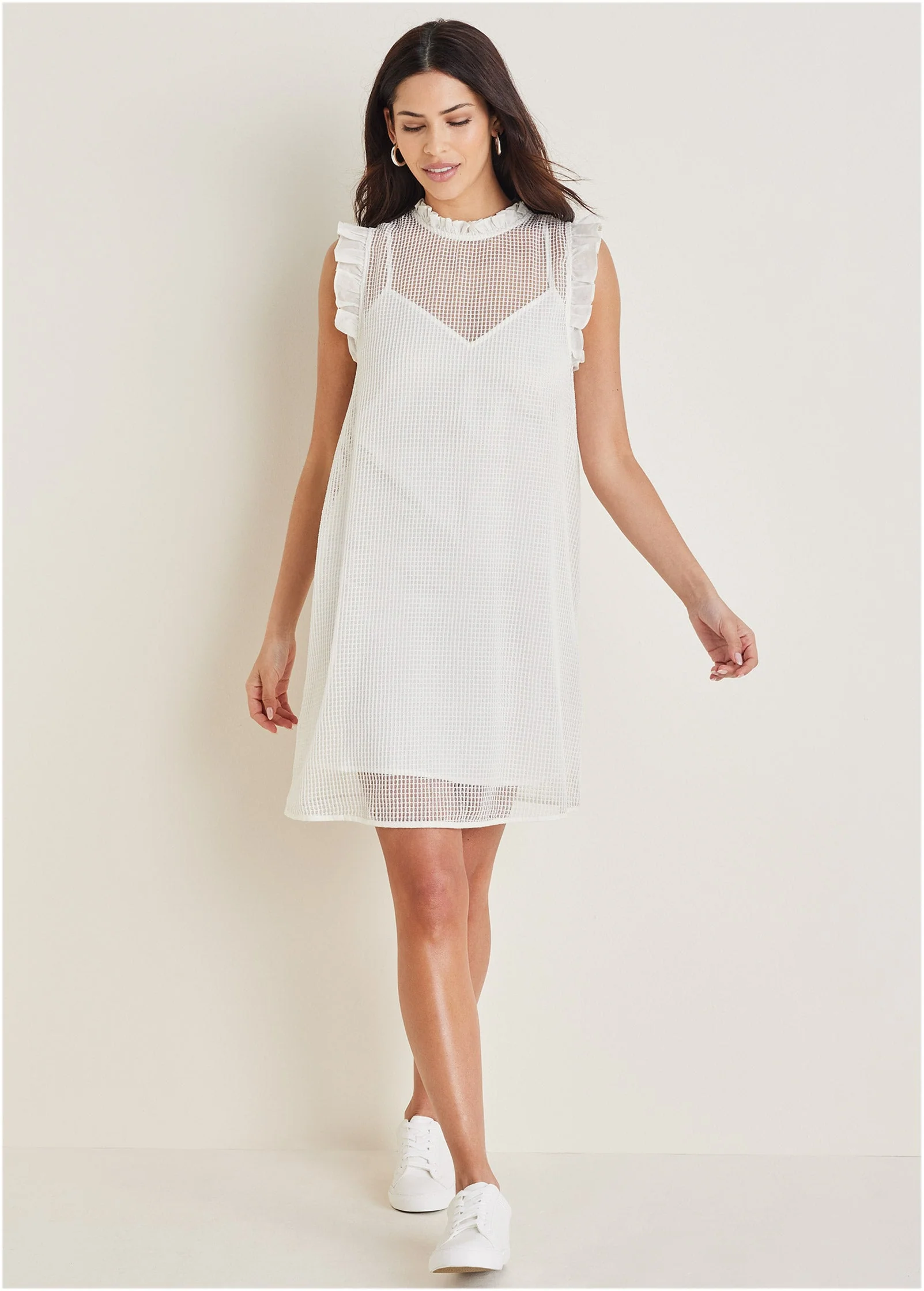 Diamond Lace Ruffle Dress - Cloud Dancer - Image 5