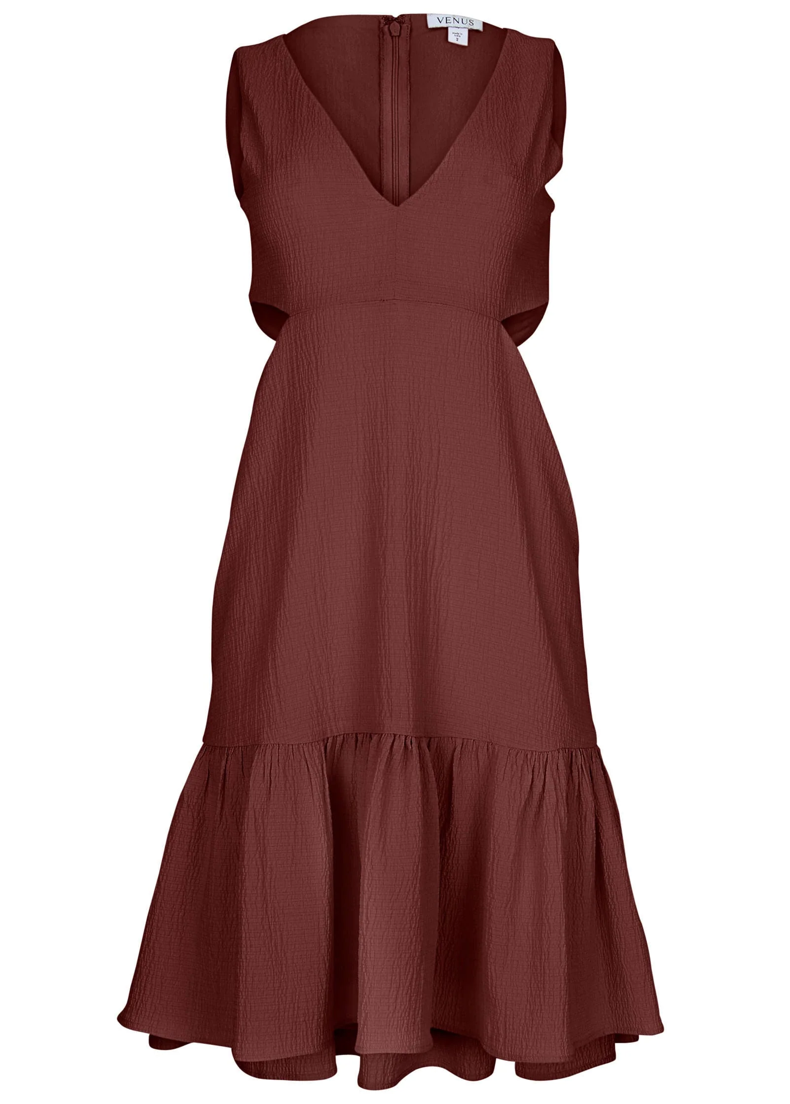 Fluted Satin Mini Dress - Auburn - Image 3