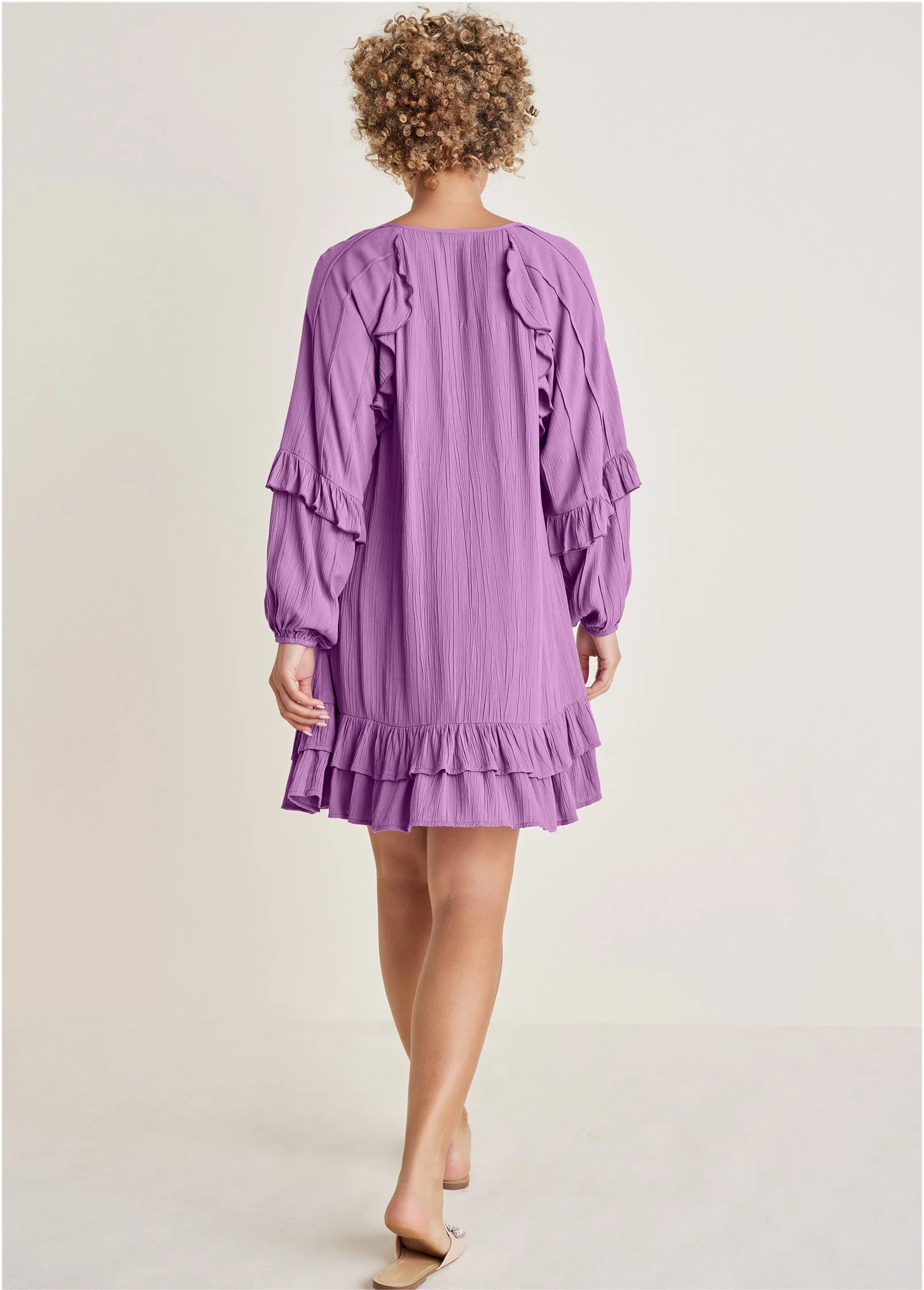 Ruffle Mini Dress - Purple - Image 2