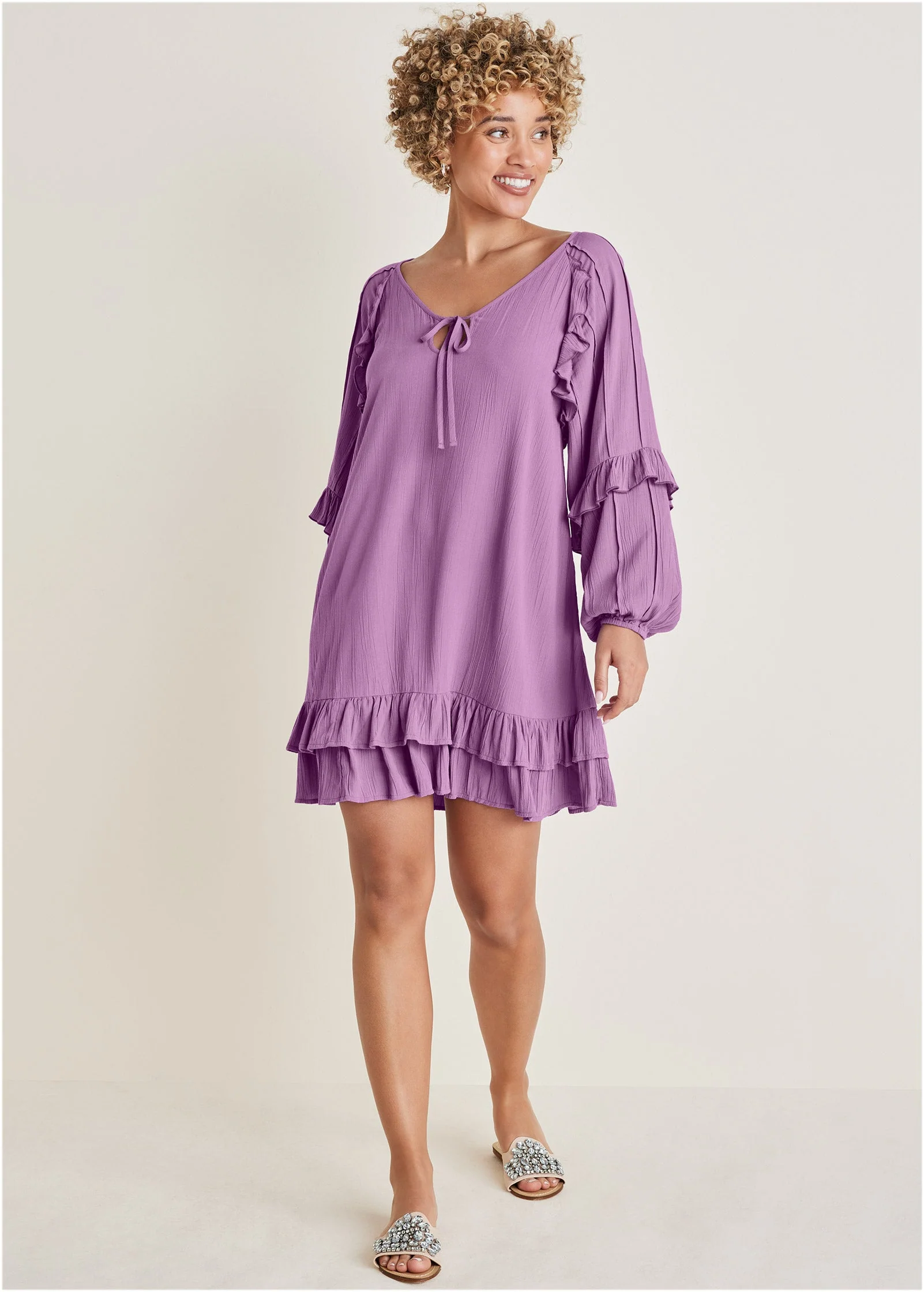 Ruffle Mini Dress - Purple - Image 4