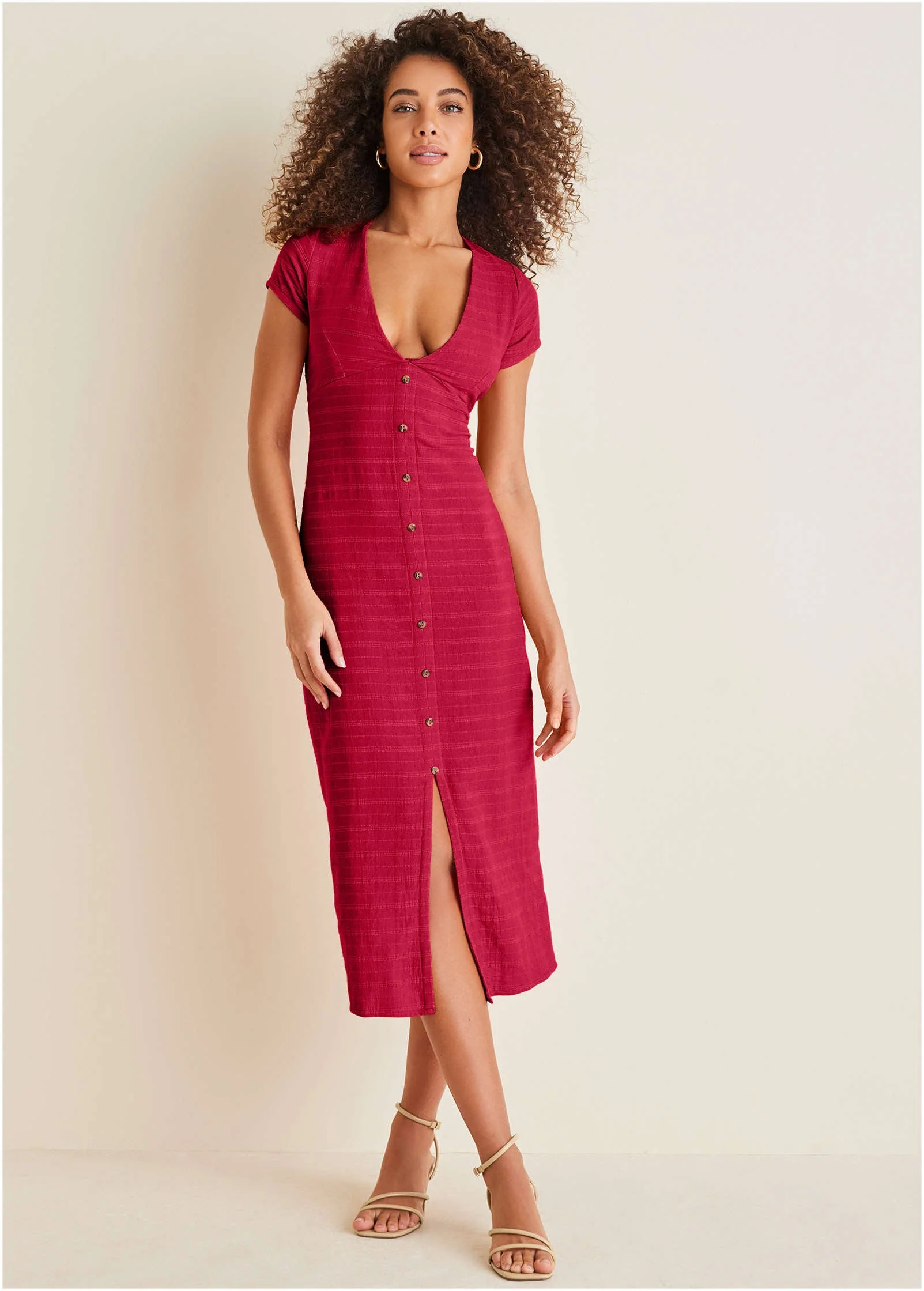 Linen Midi Dress - Barberry - Image 2