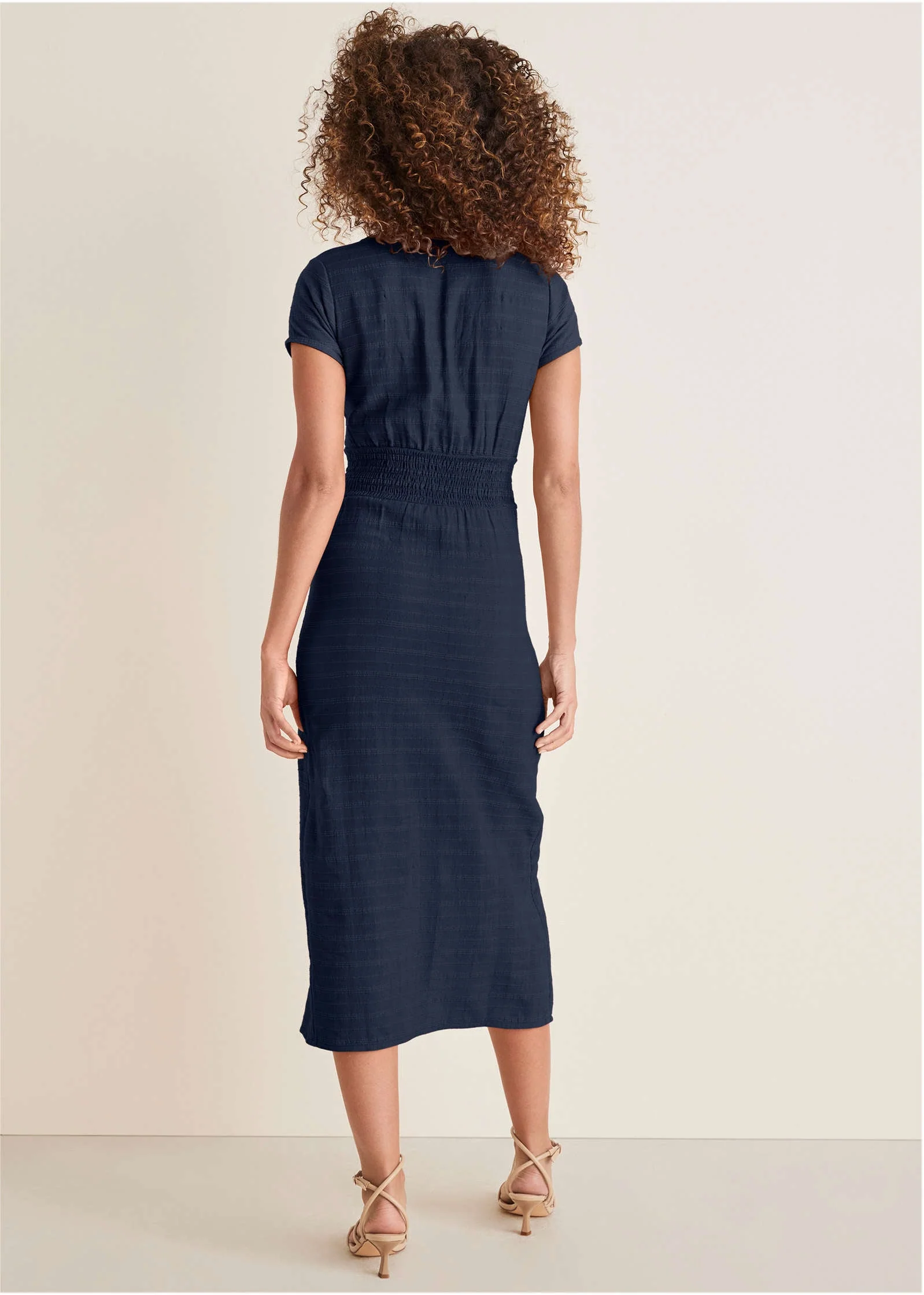Linen Midi Dress - Navy - Image 3