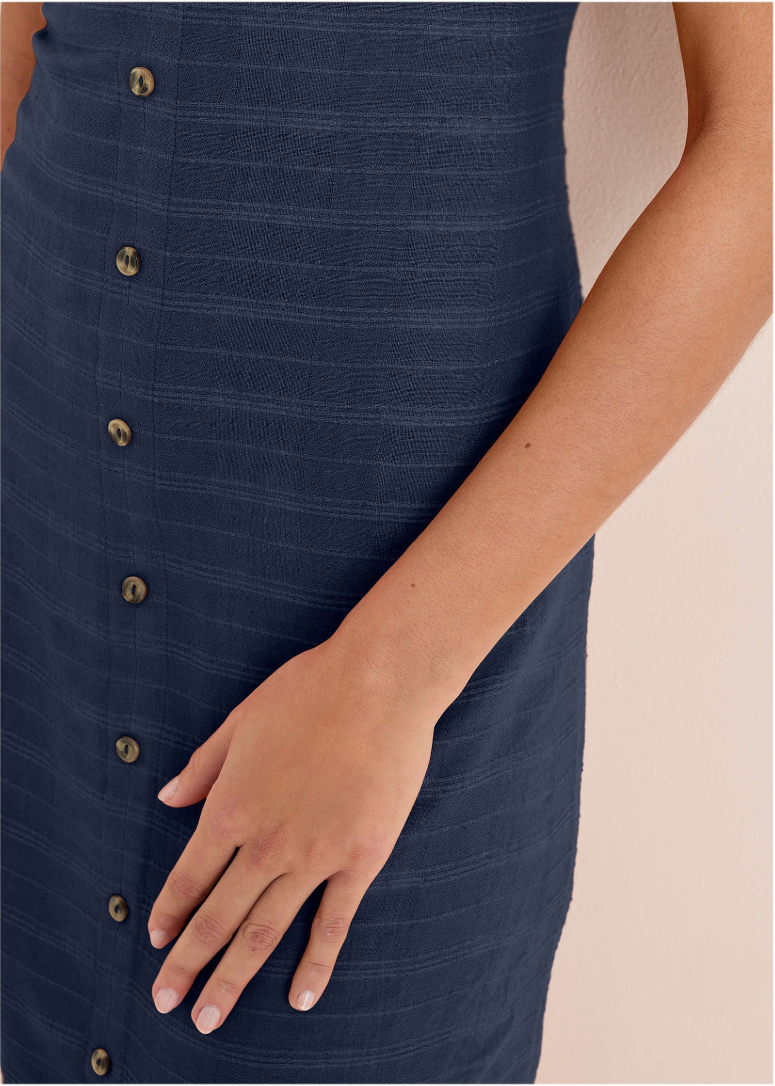 Linen Midi Dress - Navy - Image 4