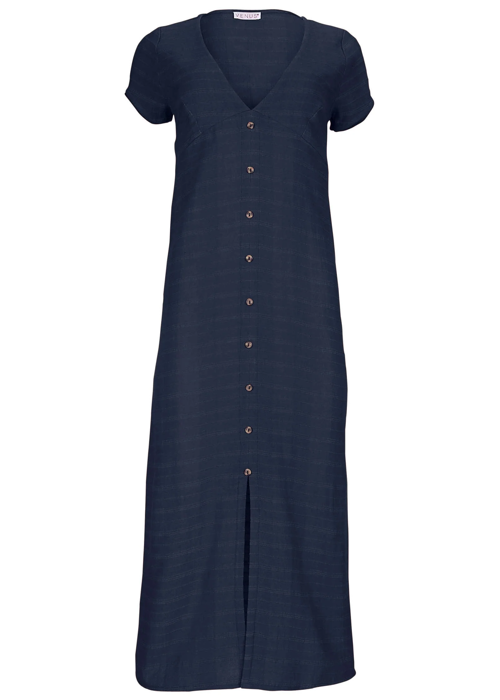 Linen Midi Dress - Navy - Image 5