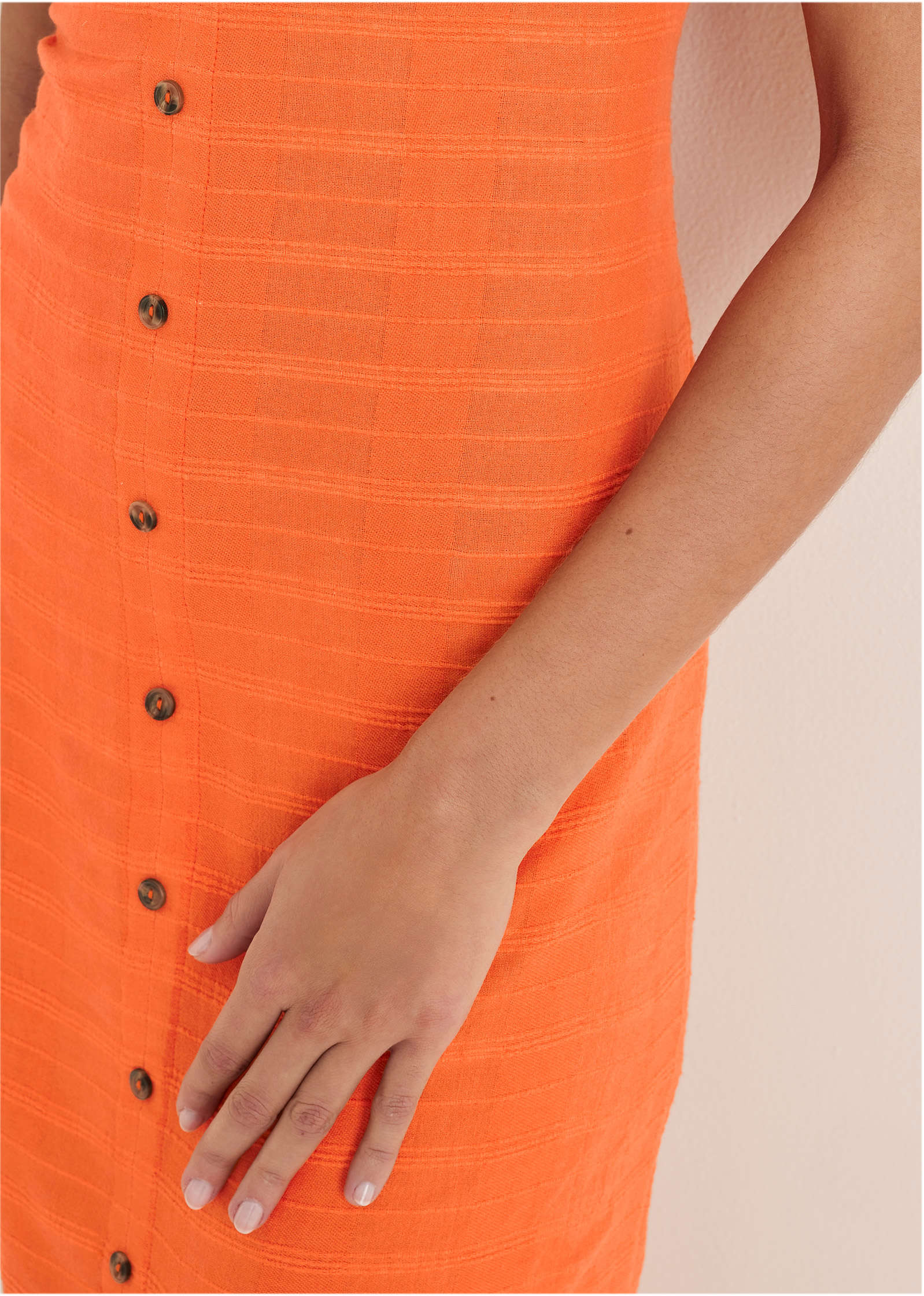 Linen Midi Dress - Orange - Image 4