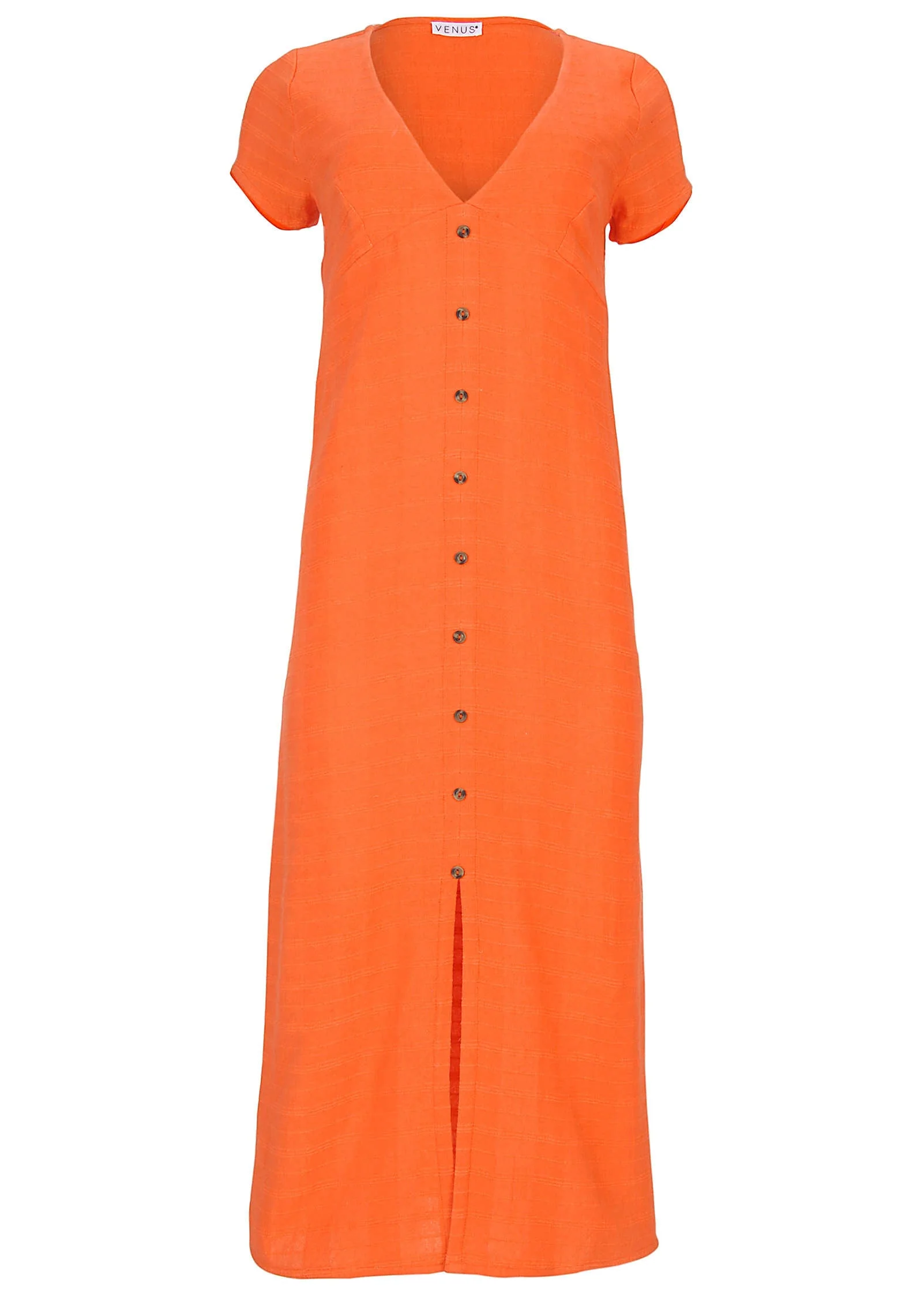 Linen Midi Dress - Orange - Image 5