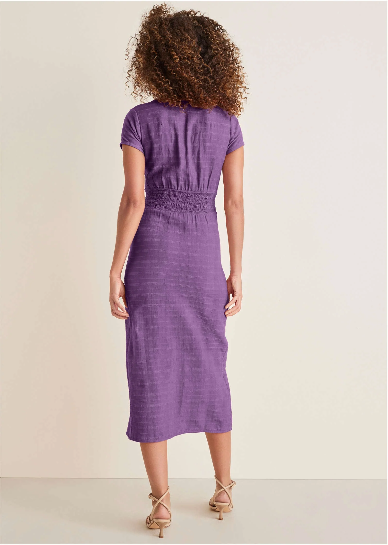 Linen Midi Dress - Purple - Image 3
