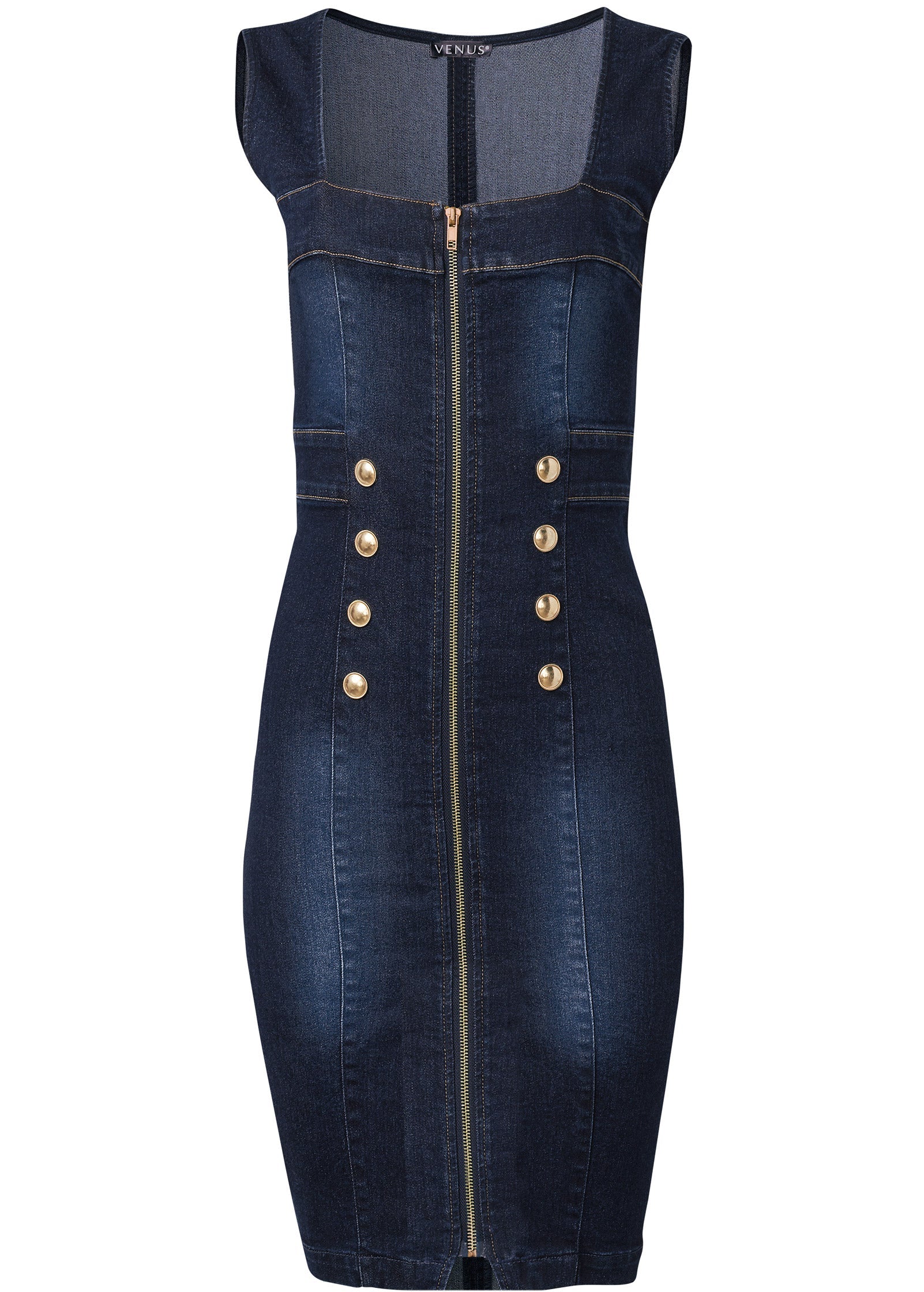 Zip-Front Denim Dress - Dark Wash - Image 3