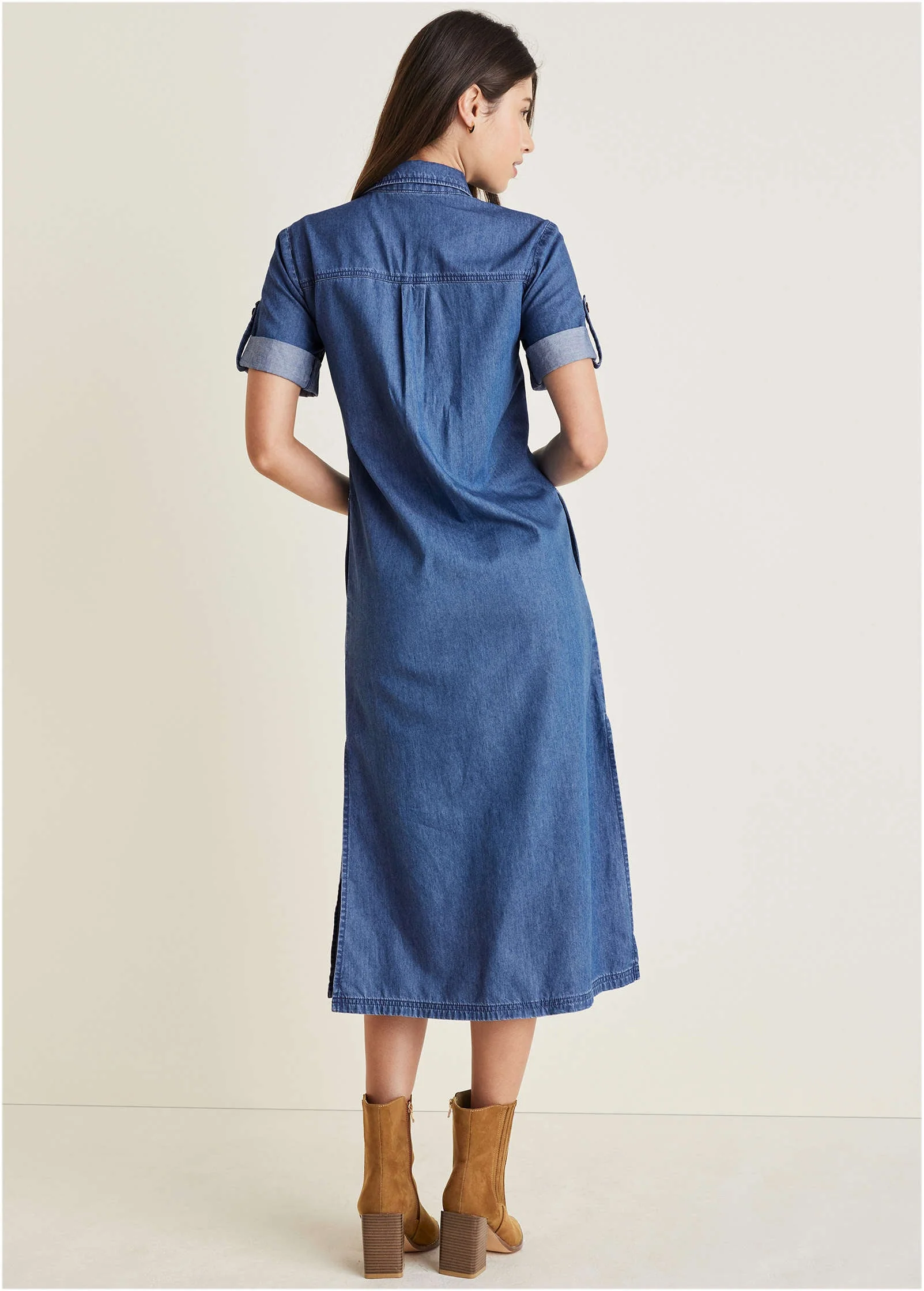 Denim Midi Shirt Dress - Medium Wash - Image 2