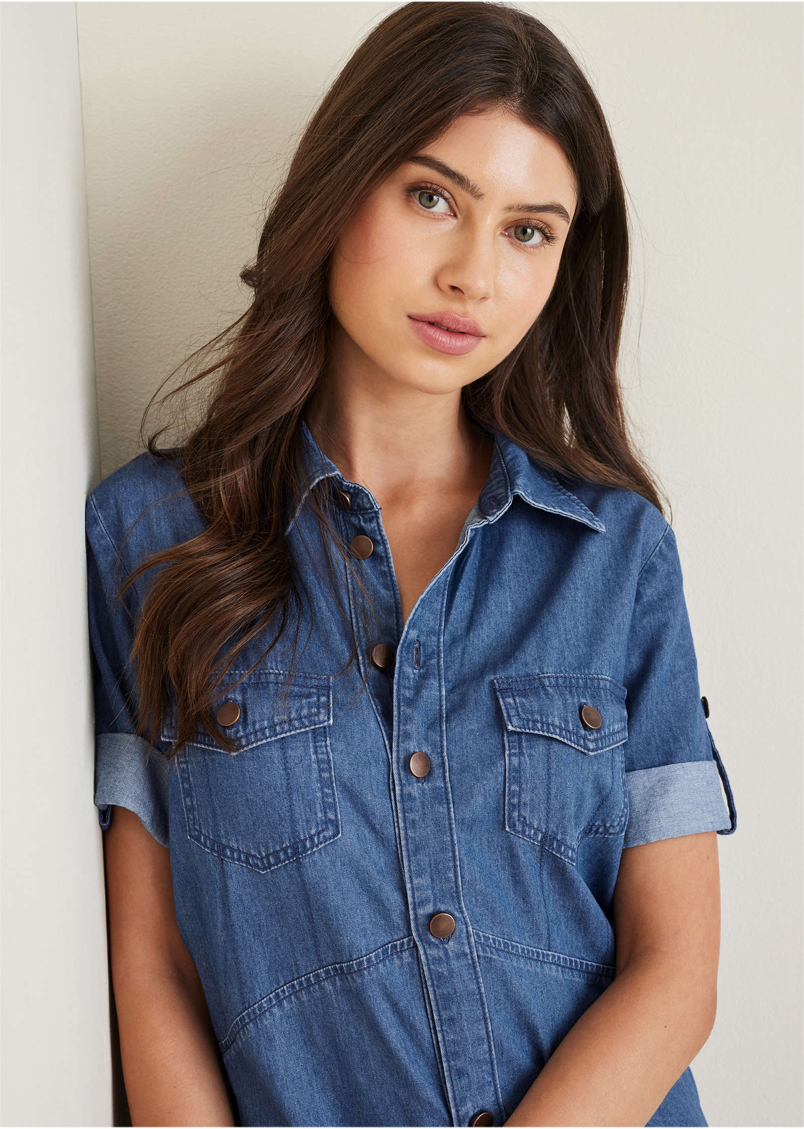 Denim Midi Shirt Dress - Medium Wash - Image 4