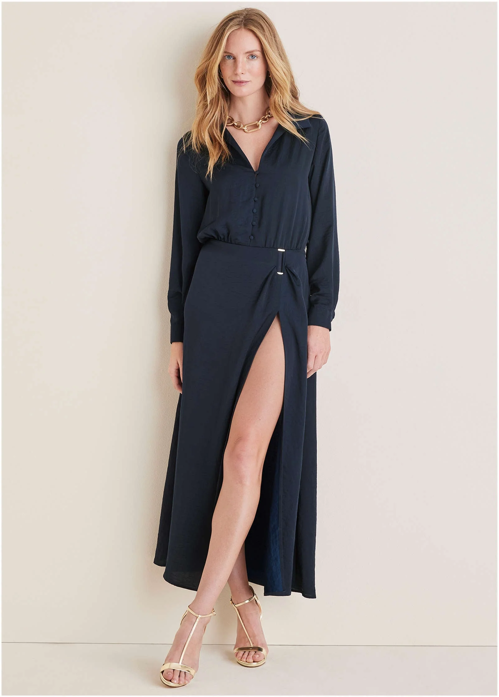 High Slit Maxi Dress - Navy - Image 2