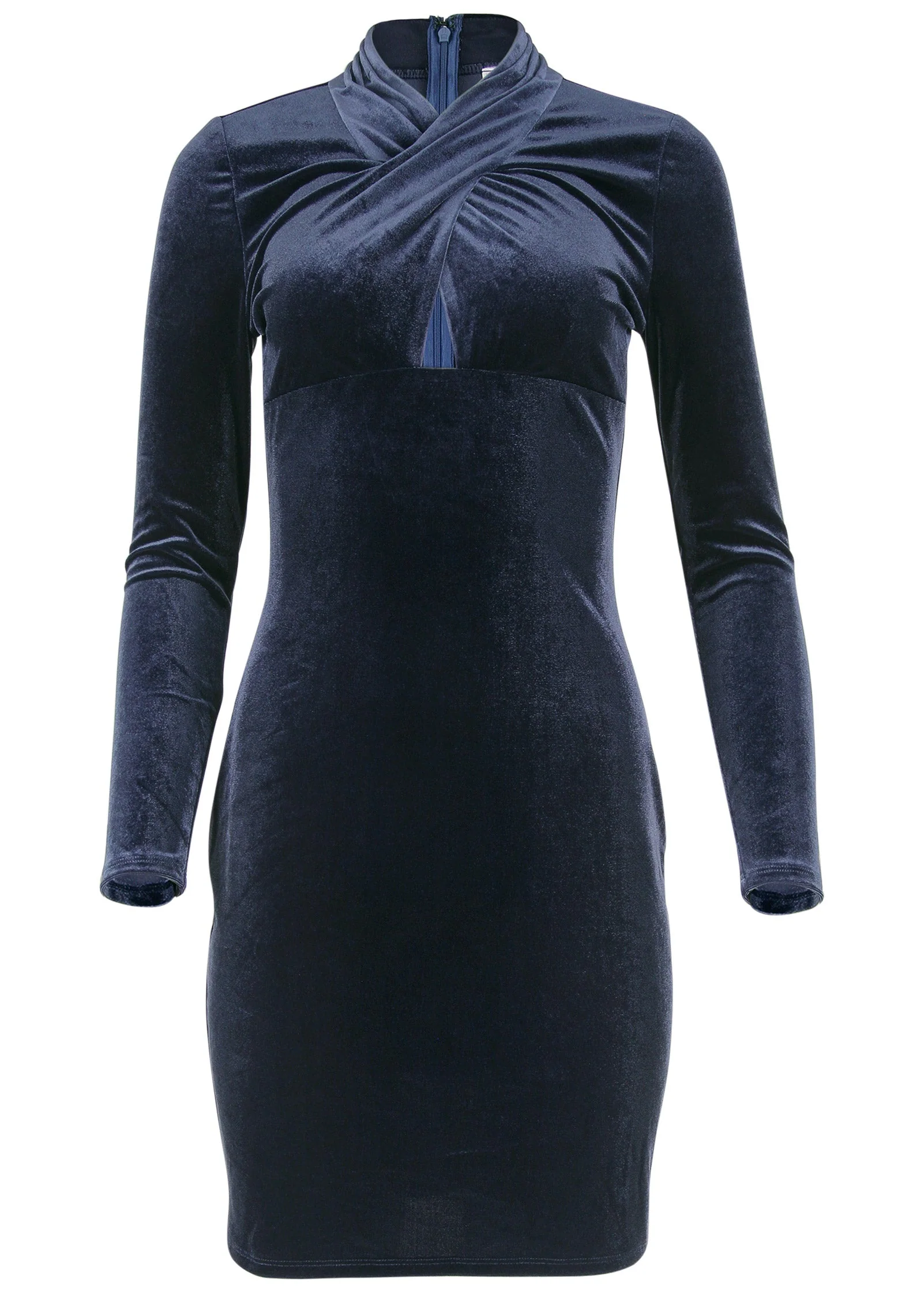 Stretch Velvet Cutout Dress - Navy - Image 4