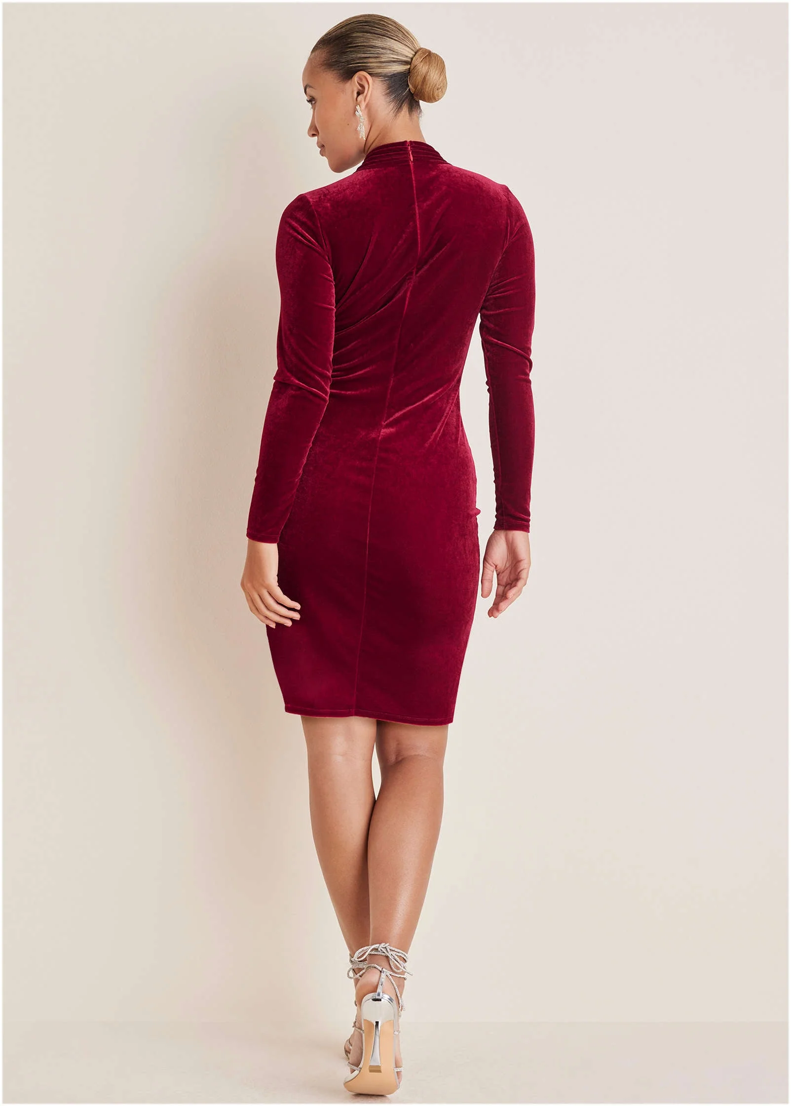 Stretch Velvet Cutout Dress - Haute Red - Image 2