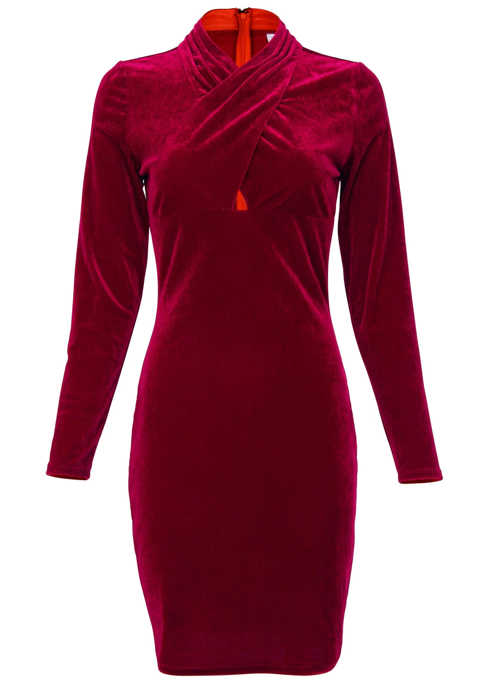 Stretch Velvet Cutout Dress - Haute Red - Image 5